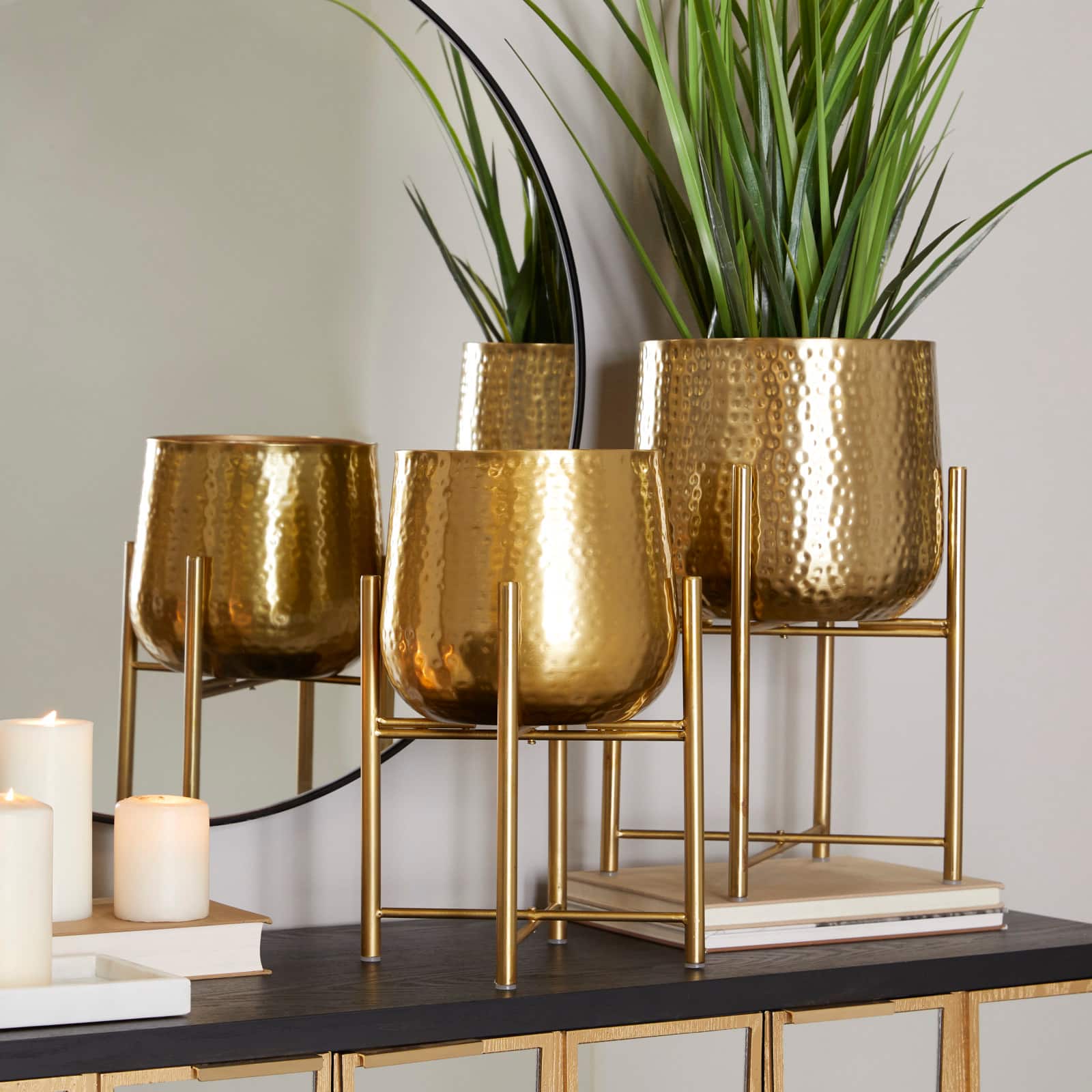 Gold Modern Planter, Set of 2" 17", 19"