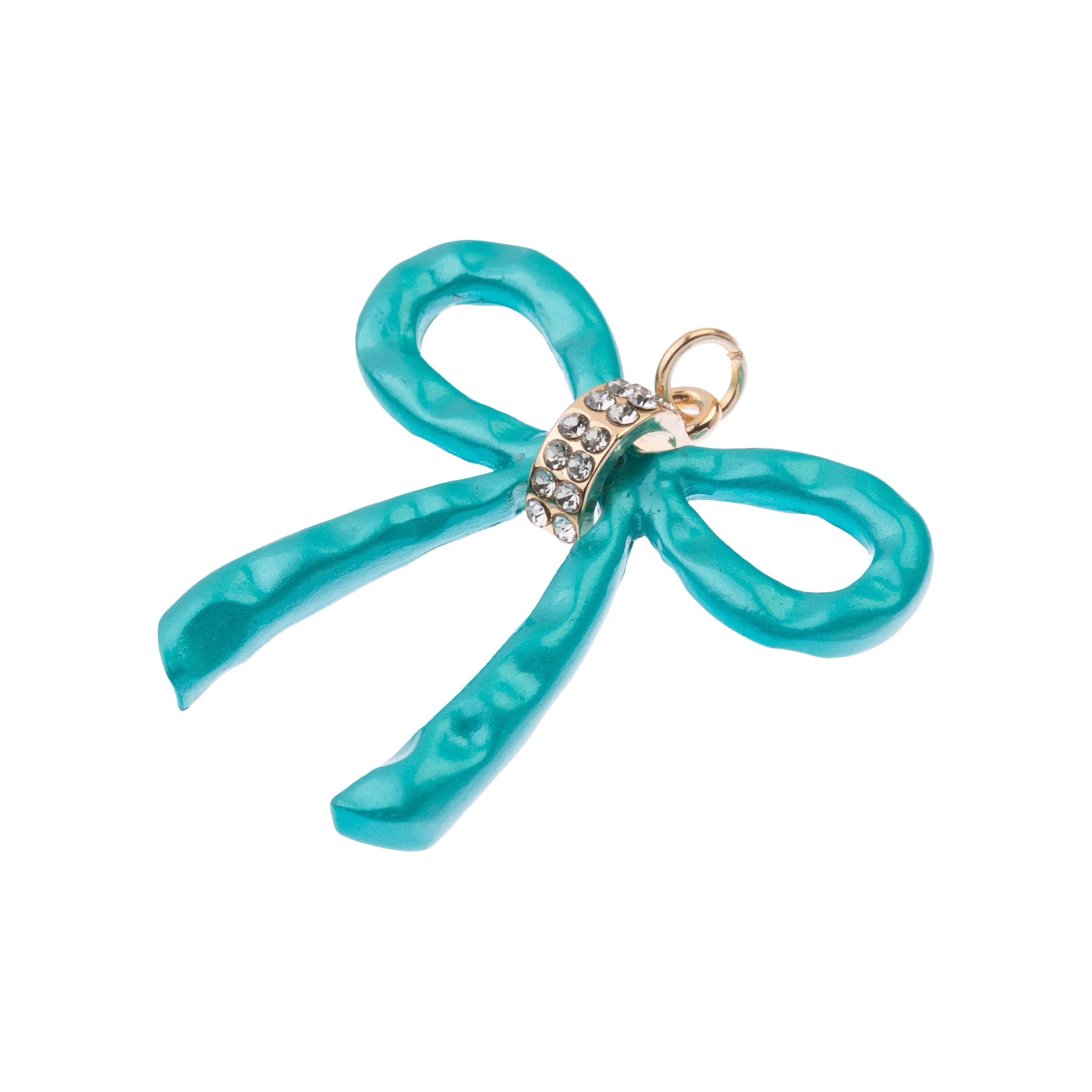 Gold & Teal Rhinestone Metal Bow Pendant by Bead Landing™