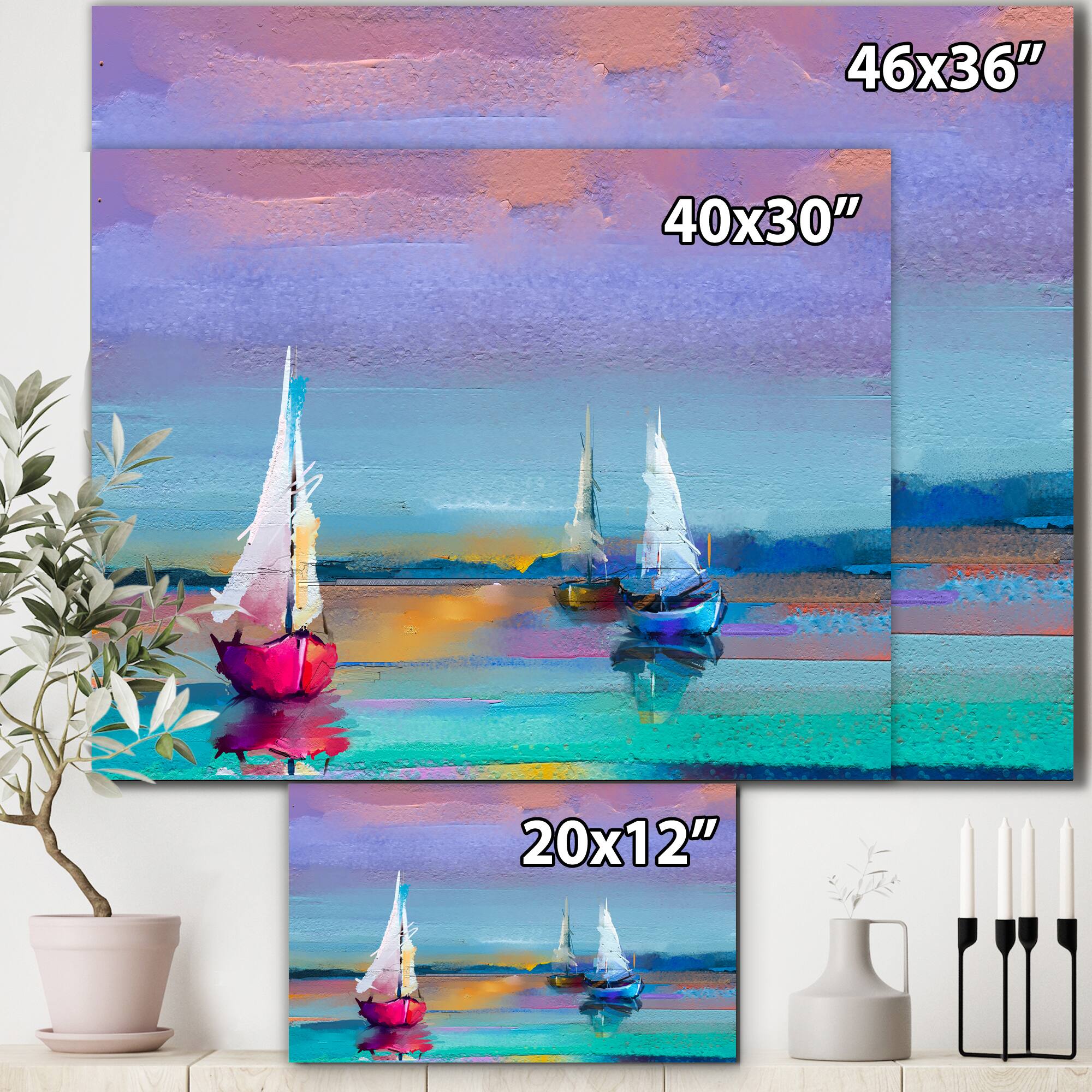 Designart - Impressionist Seascape With Little Ships I