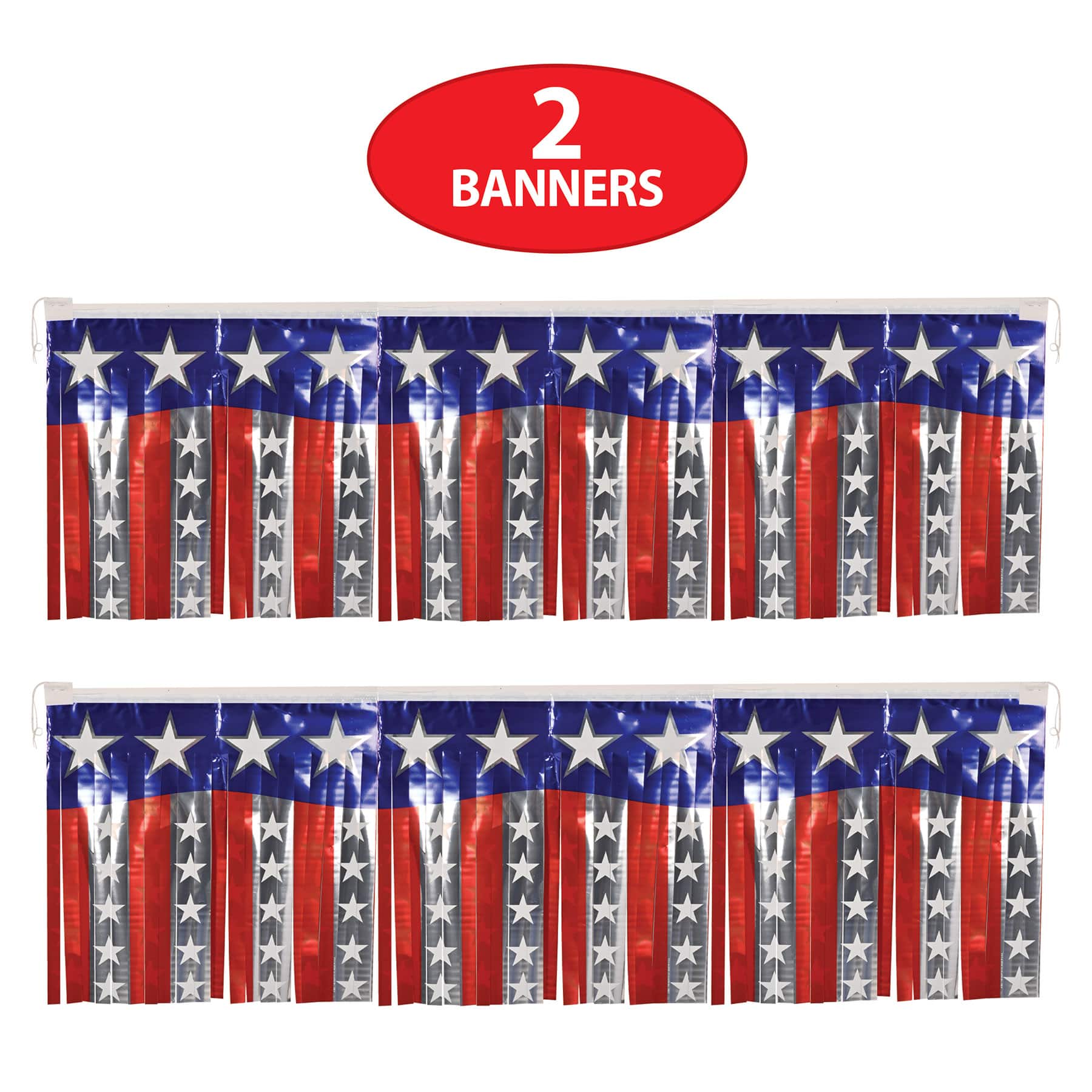 Beistle 4ft. Metallic Stars & Stripes Fringe Banners, 2ct.