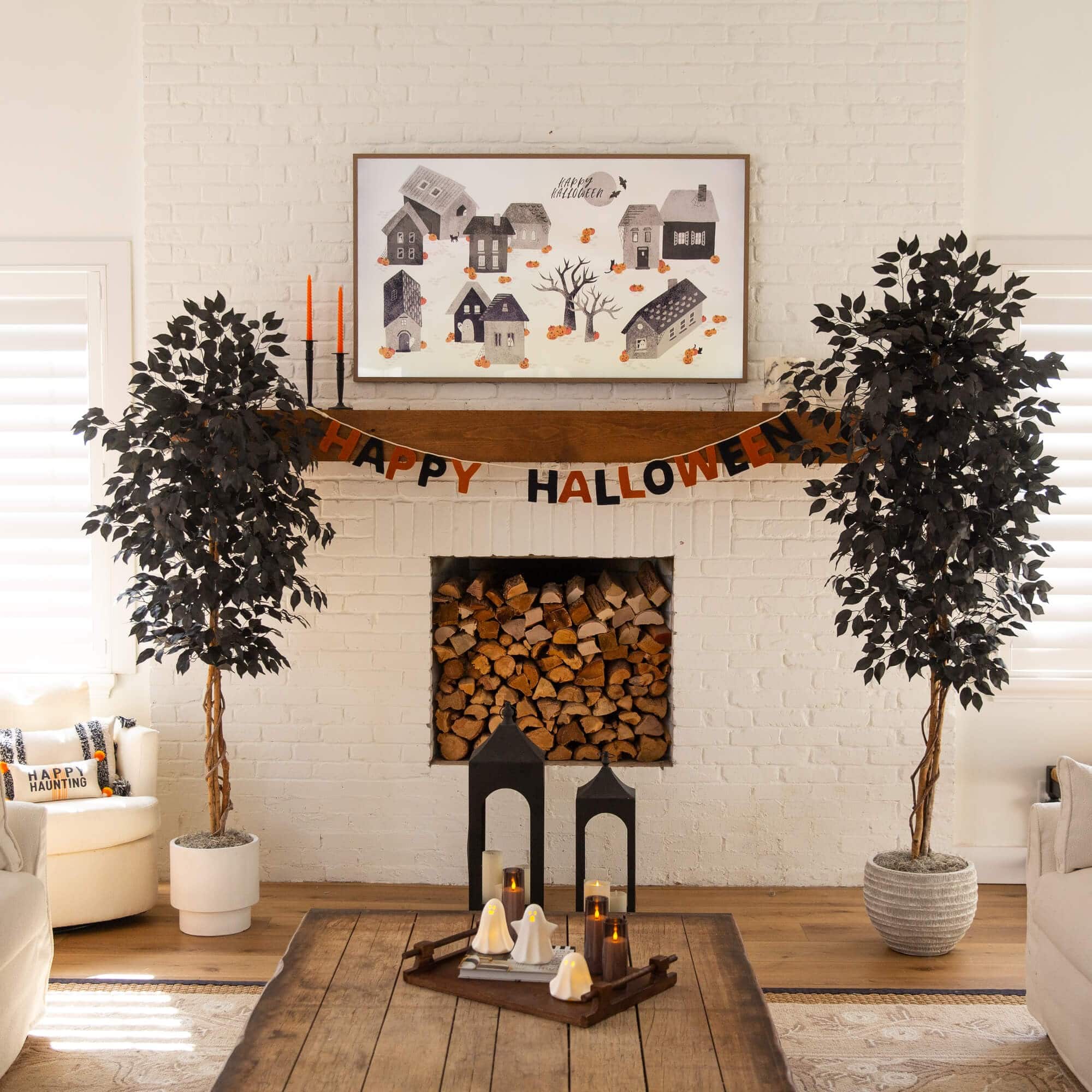 6ft. Artificial Halloween Black Ficus Tree with Natural Trunk