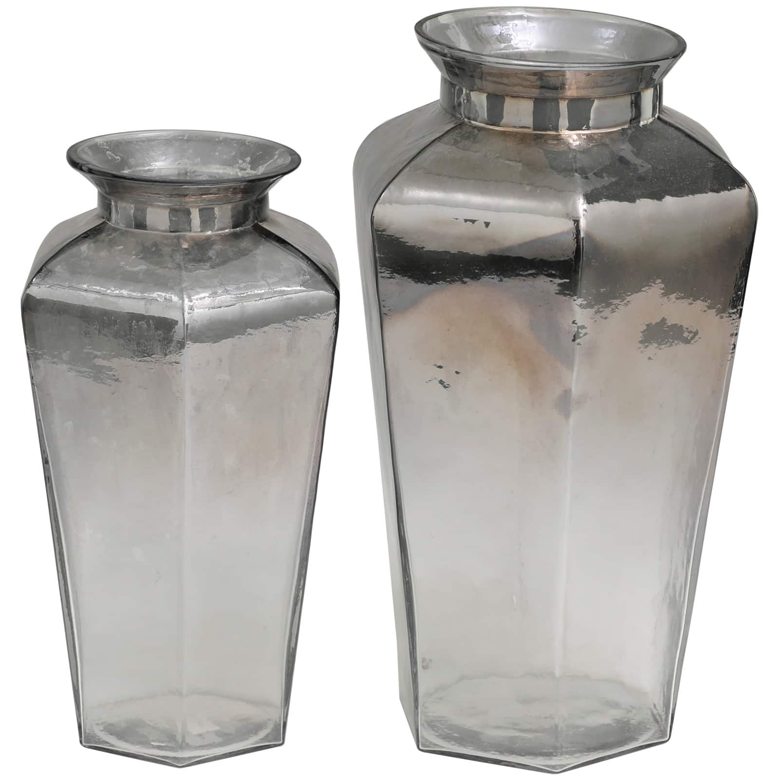Gray Glass Hexagon Geometric Vase Set