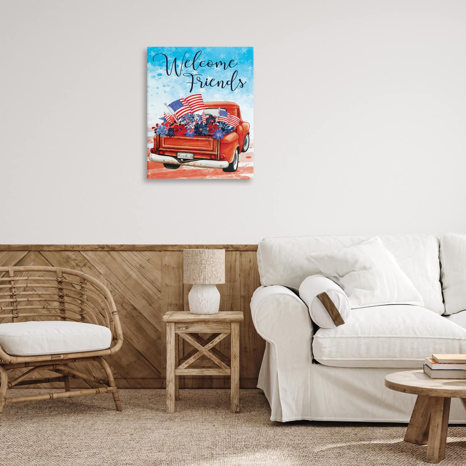 Stupell Industries Welcome Friends Americana Pickup Truck Canvas Wall Art