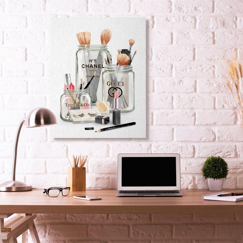 Stupell Industries Fashion Brand Makeup In Mason Jars Glam Design Canvas Wall Art