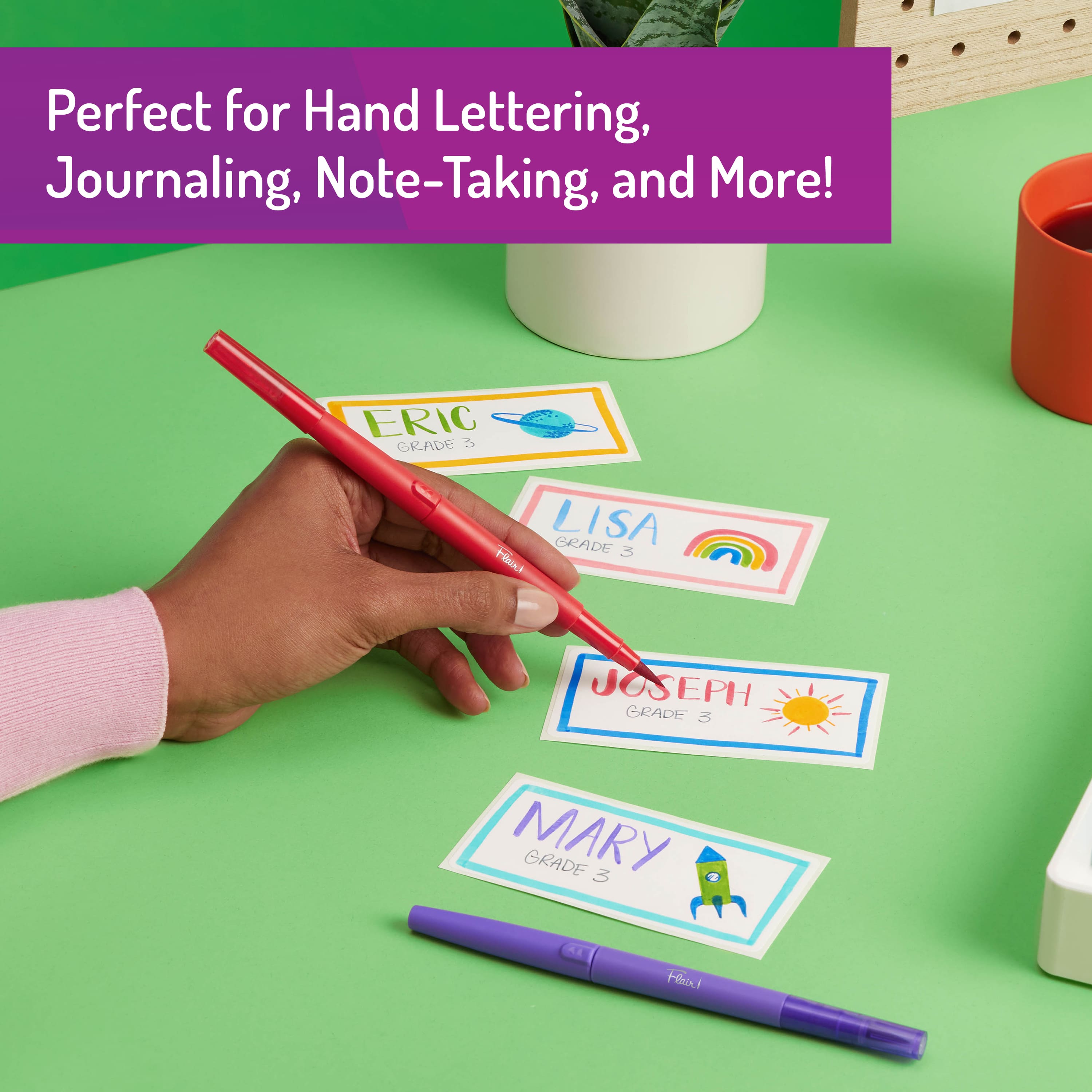 Stylos à double pointe feutre pinceau et moyenne, 8 couleurs, Flair! de Paper Mate