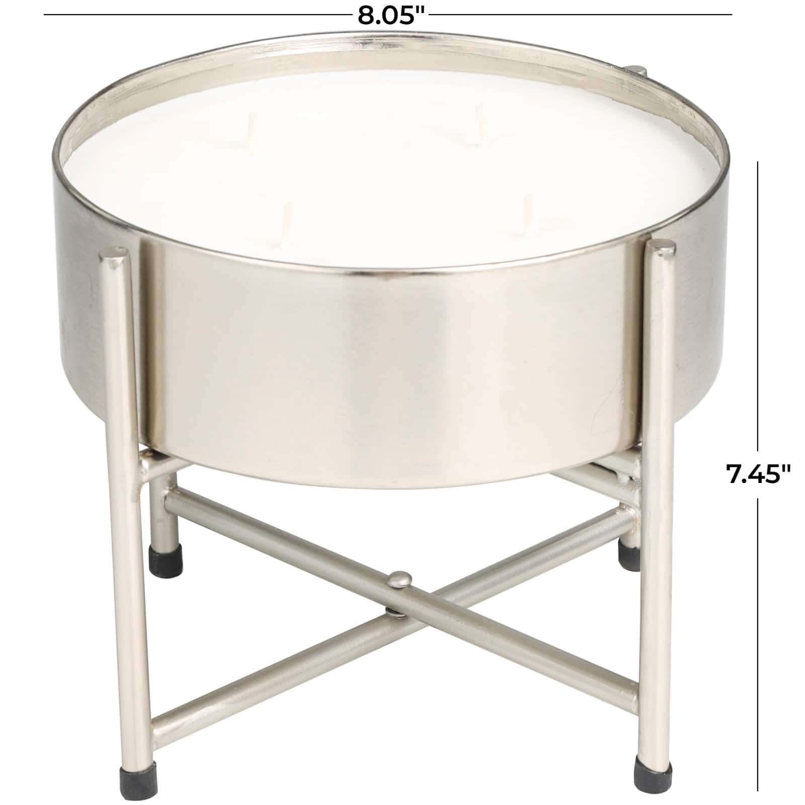 55oz. Sweet Bamboo Scented White 4 Wick Candle in Silver Bowl with Stand
