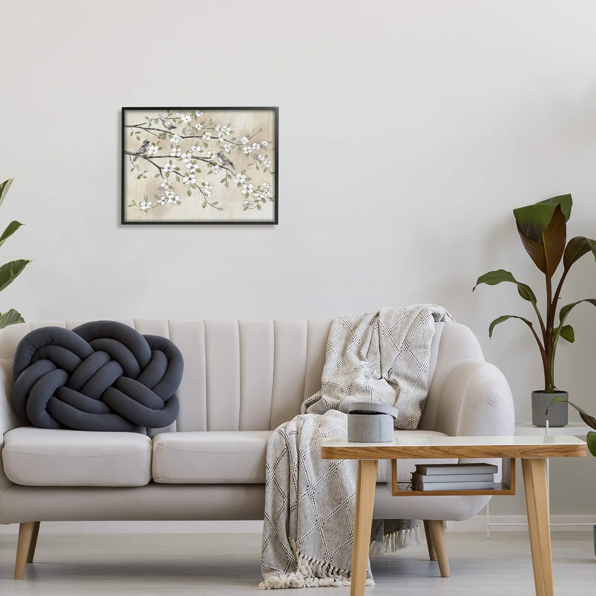 Stupell Industries Traditional White Cherry Blossom Birds Framed Giclee Art