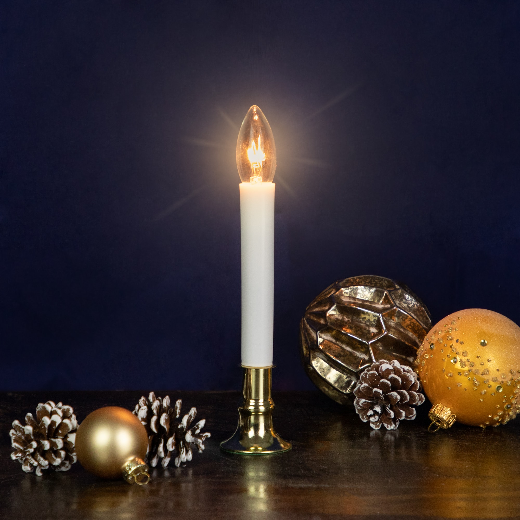 9" White & Gold Christmas Candle Lamp with Timer