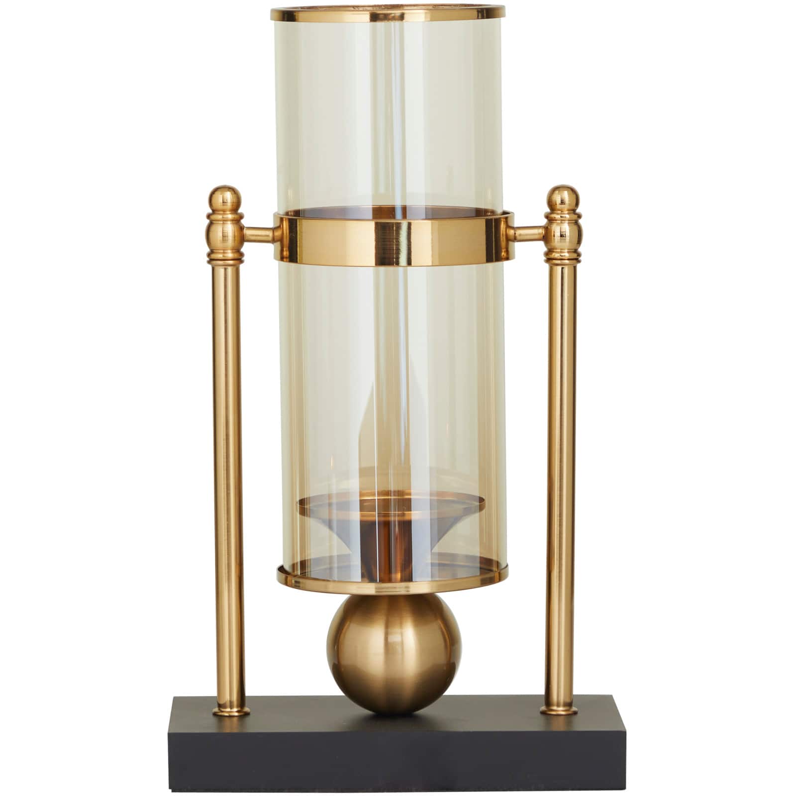 CosmoLiving by Cosmopolitan 13" Gold Metal Pillar Hurricane Lamp with Metal Stand