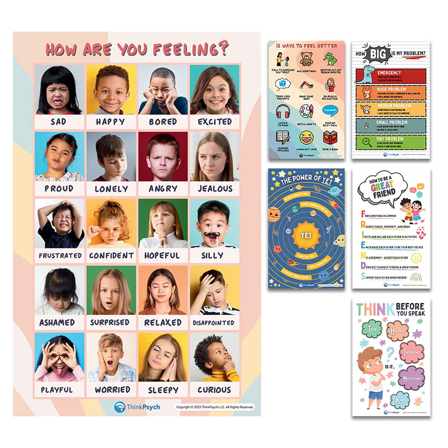 ThinkPsych® 11" x 17" Laminated Feelings & Life Skills Posters Set