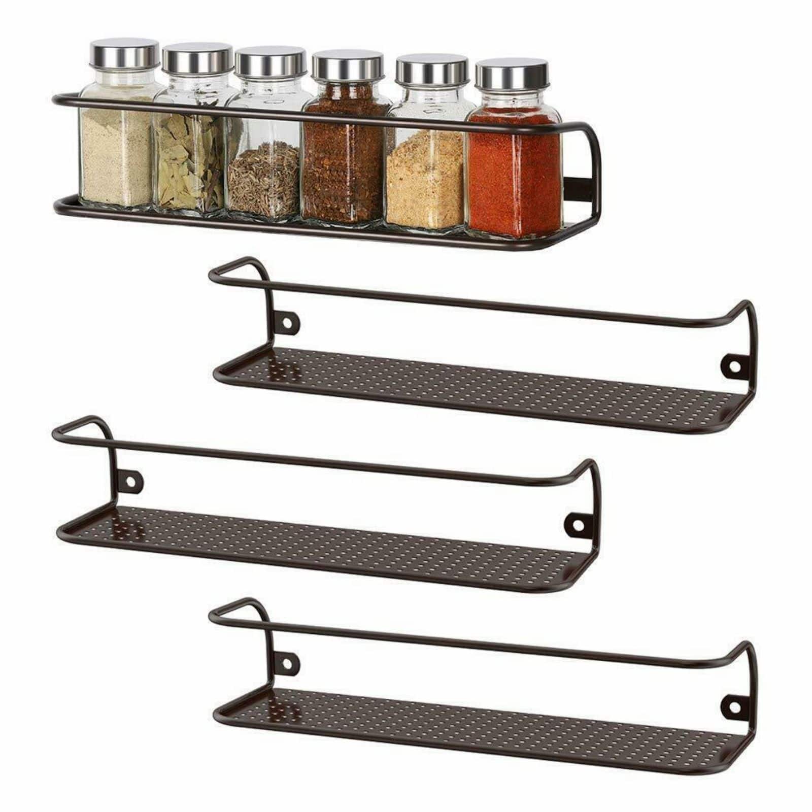 NEX™ Brown Wall-Mount Metal Spice Racks with Guard Rail, 4ct.