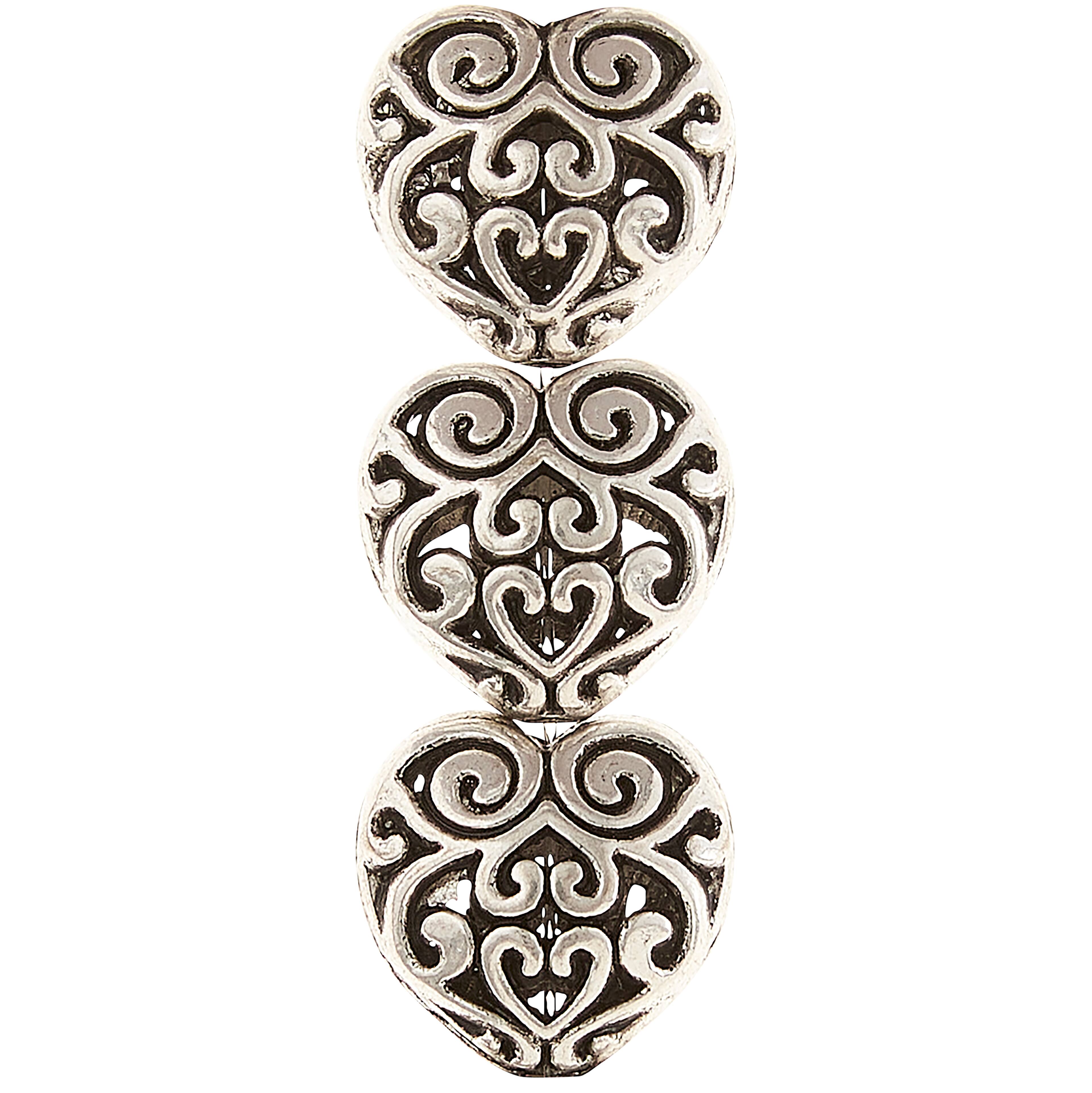 Silver Plated Filigree Heart Beads, 12mm by Bead Landing™
