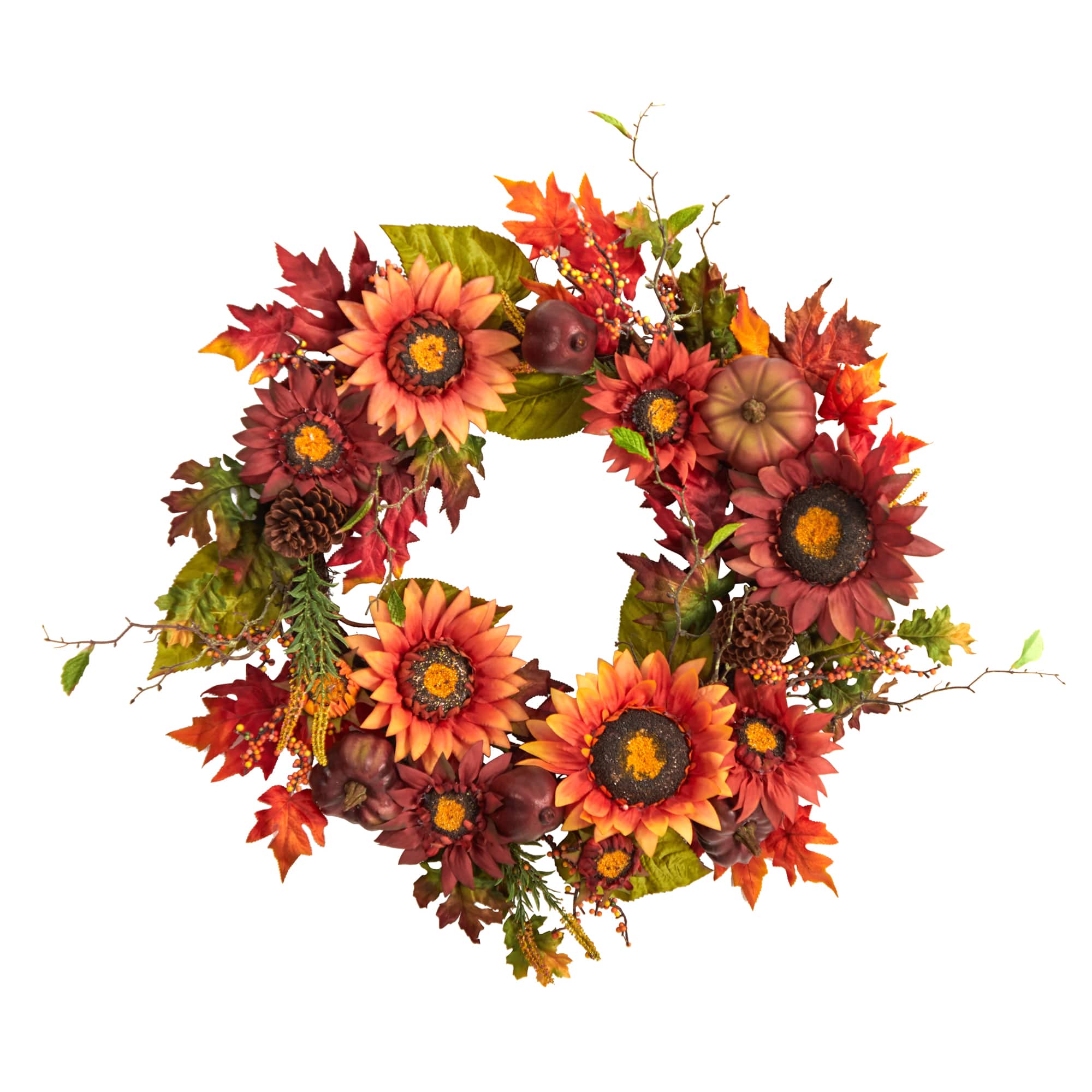 24" Sunflower, Pumpkin, Pinecone & Berries Fall Artificial Wreath