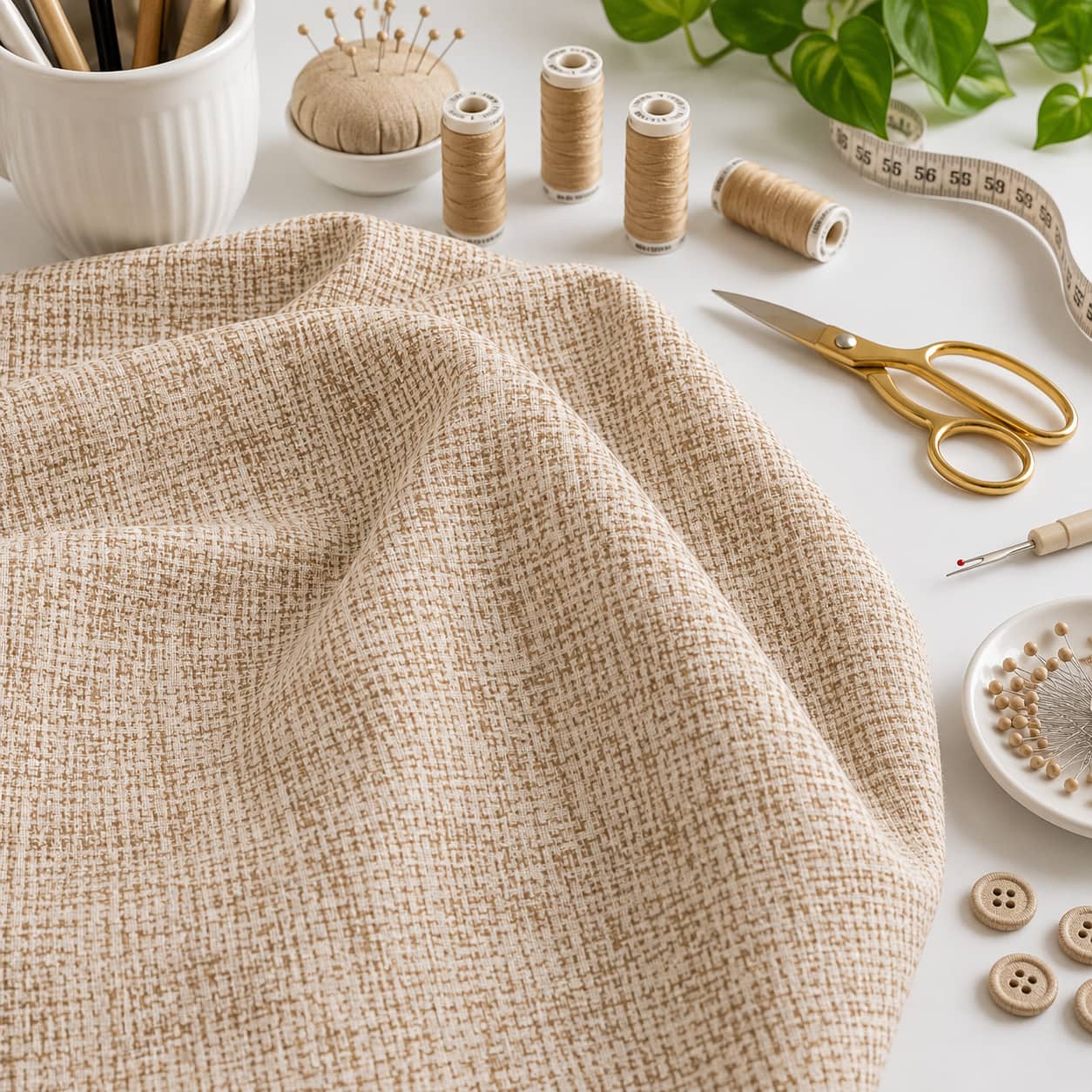 Tan Basketweave Craft Cotton Fabric