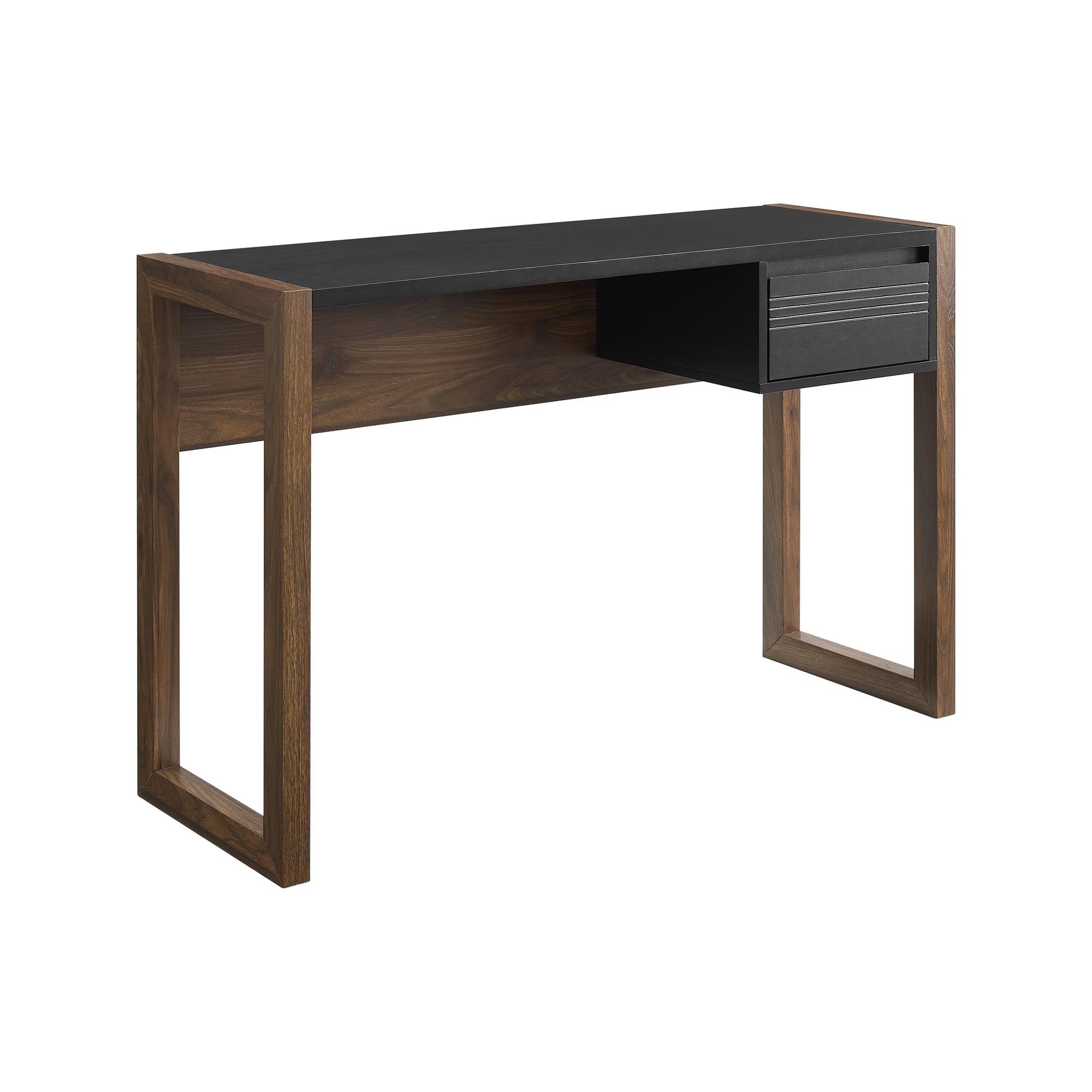 Walker Edison 46" Dark Walnut/Solid Black Fluted Drawer Writing Desk
