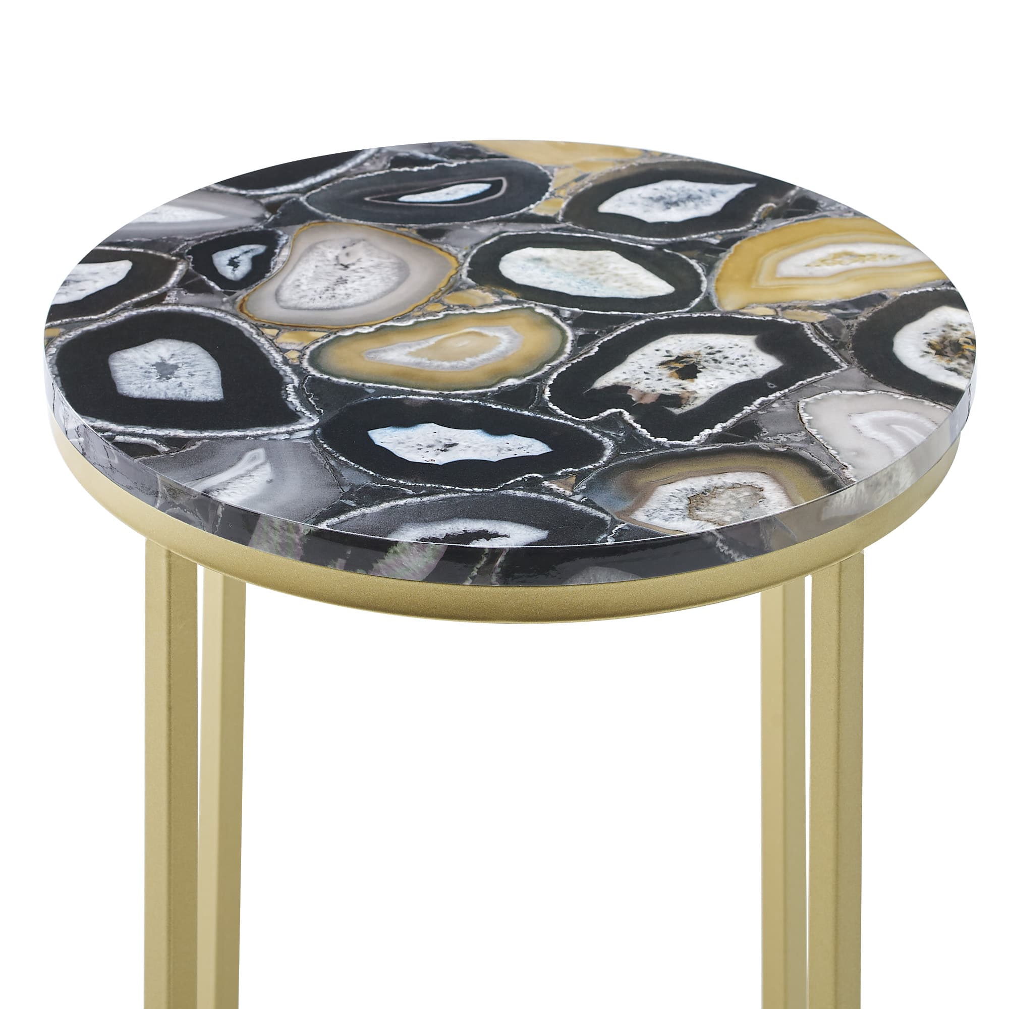 Walker Edison 16" Faux Stone Round Glam Side Table