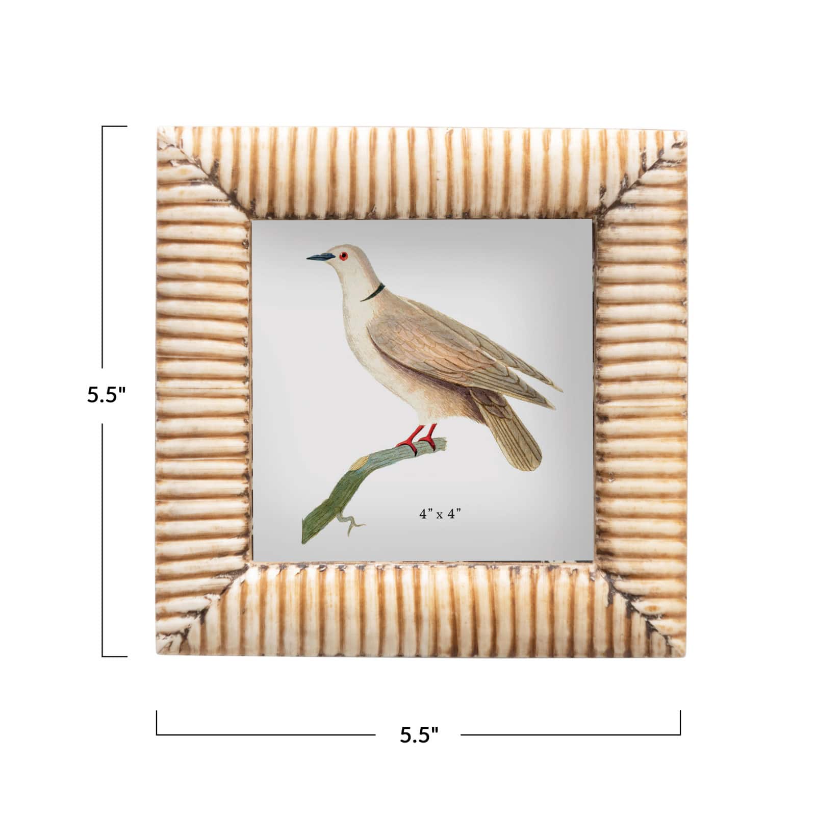 Hello Honey® Natural Hand-Carved Bone & MDF 4" x 4" Tabletop Frame with Ribbed Pattern