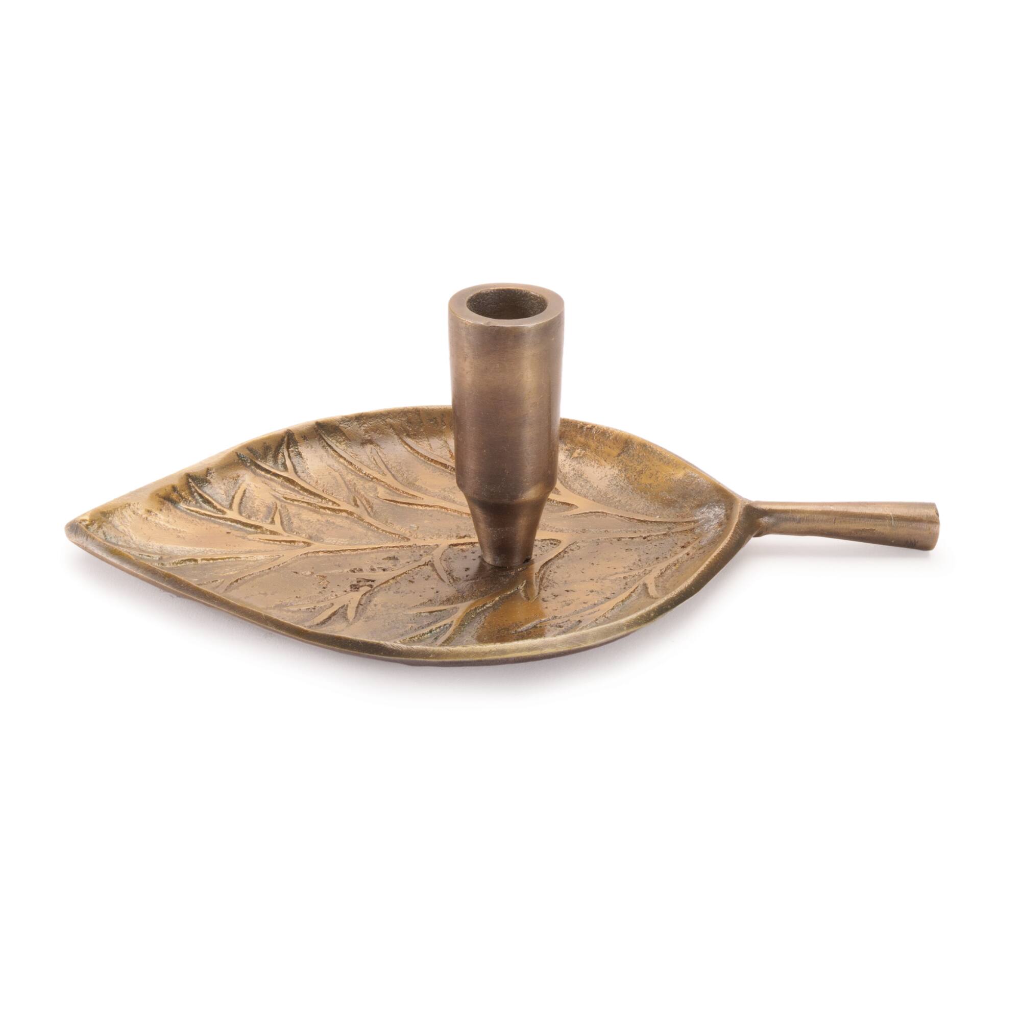 8" Metal Leaf Taper Candle Holder
