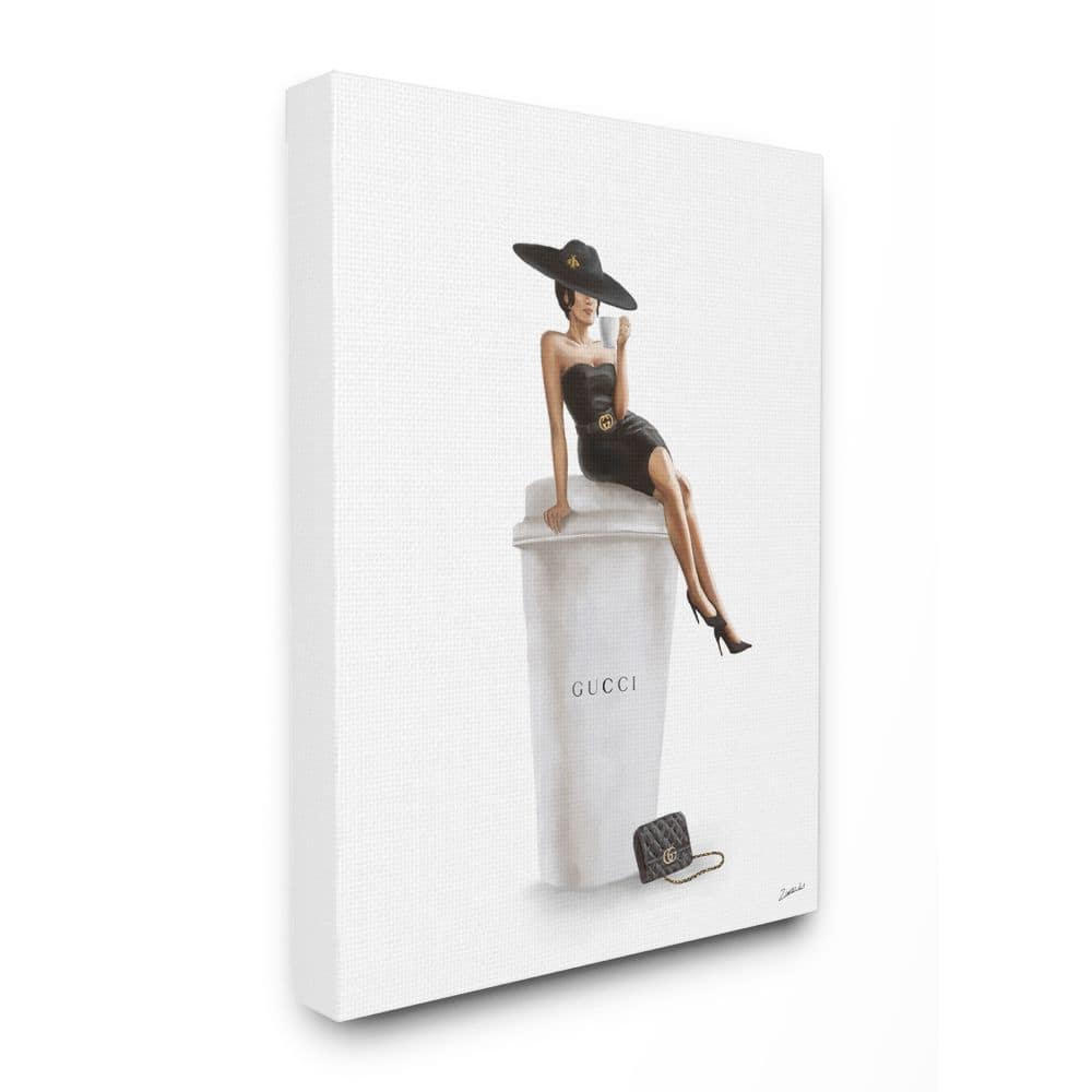 Stupell Industries Stylish Fashion Female Pose Coffee Designer Purse Canvas Wall Art