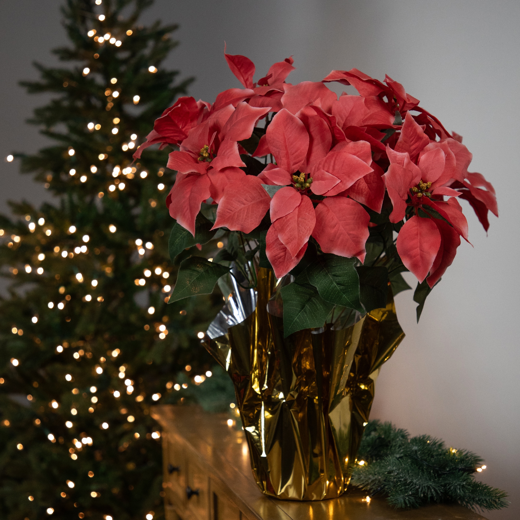 20" Pink Artificial Christmas Poinsettia with Wrapped Base