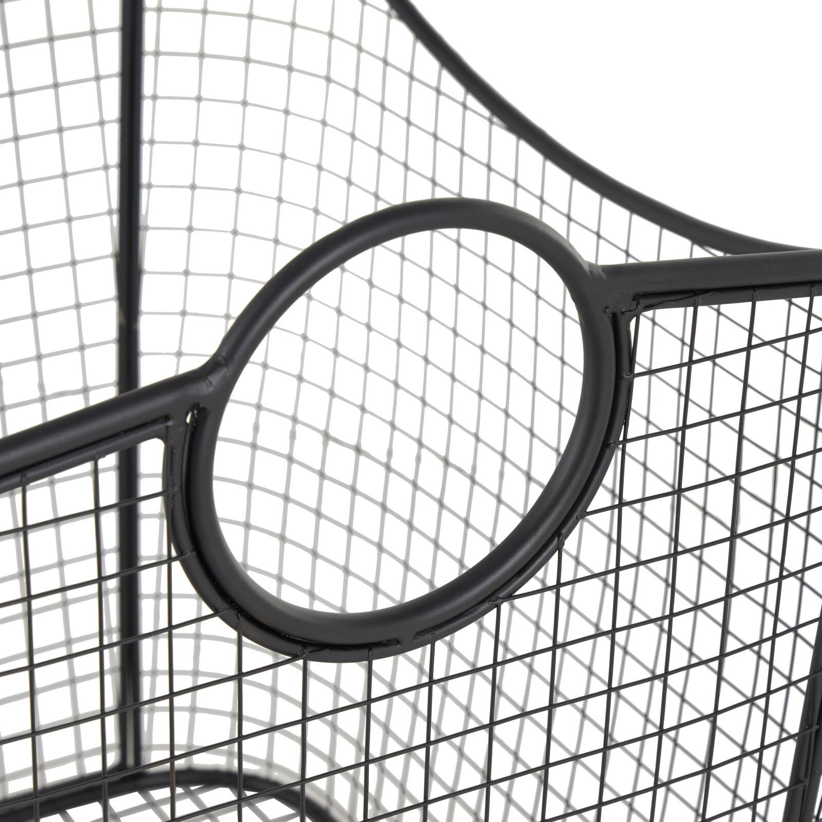 30.25" Black Metal Open Frame Wire Grid Storage Basket with Curved Sides & Ring Handles