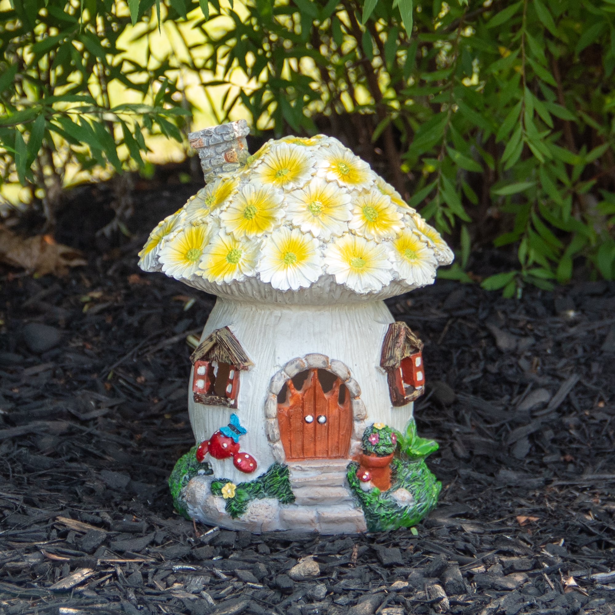 7.25" Solar Lighted Flower House Outdoor Garden Statue