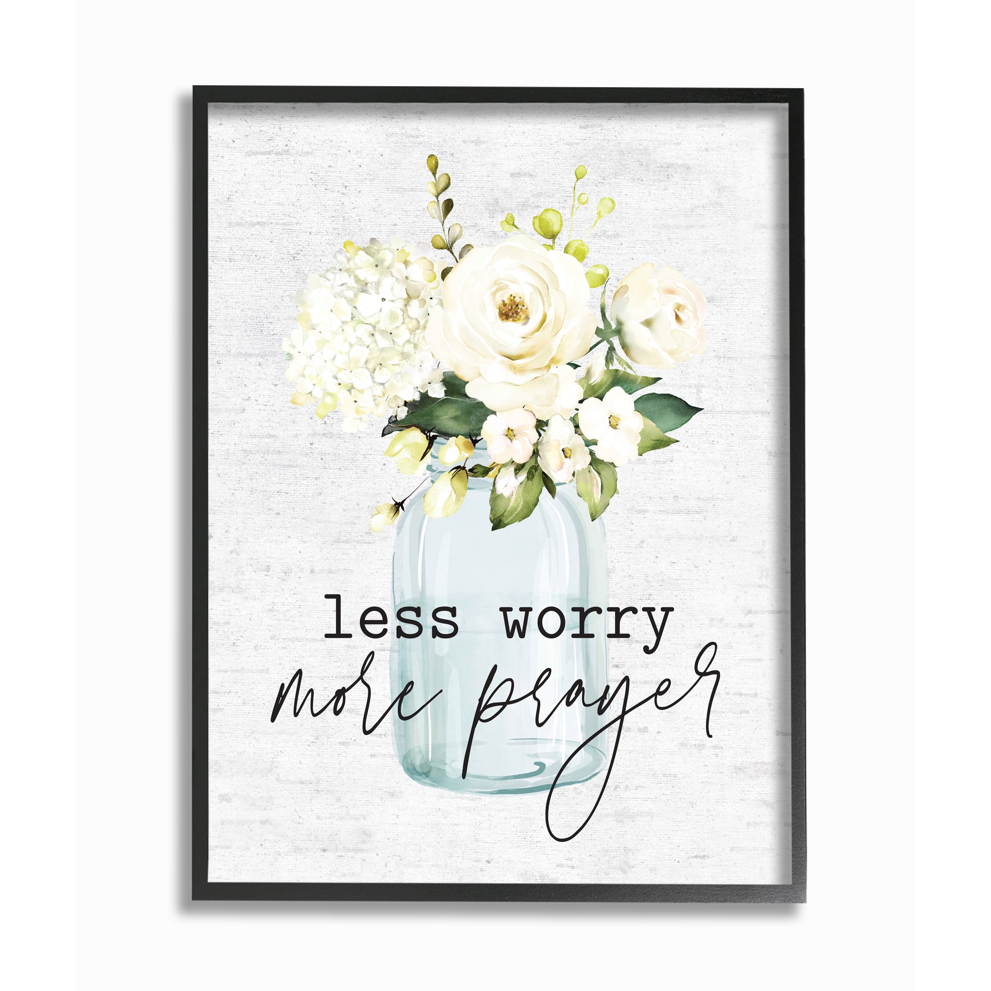 Stupell Industries Less Worry More Prayer Floral Bouquet Wall Accent with Black Frame