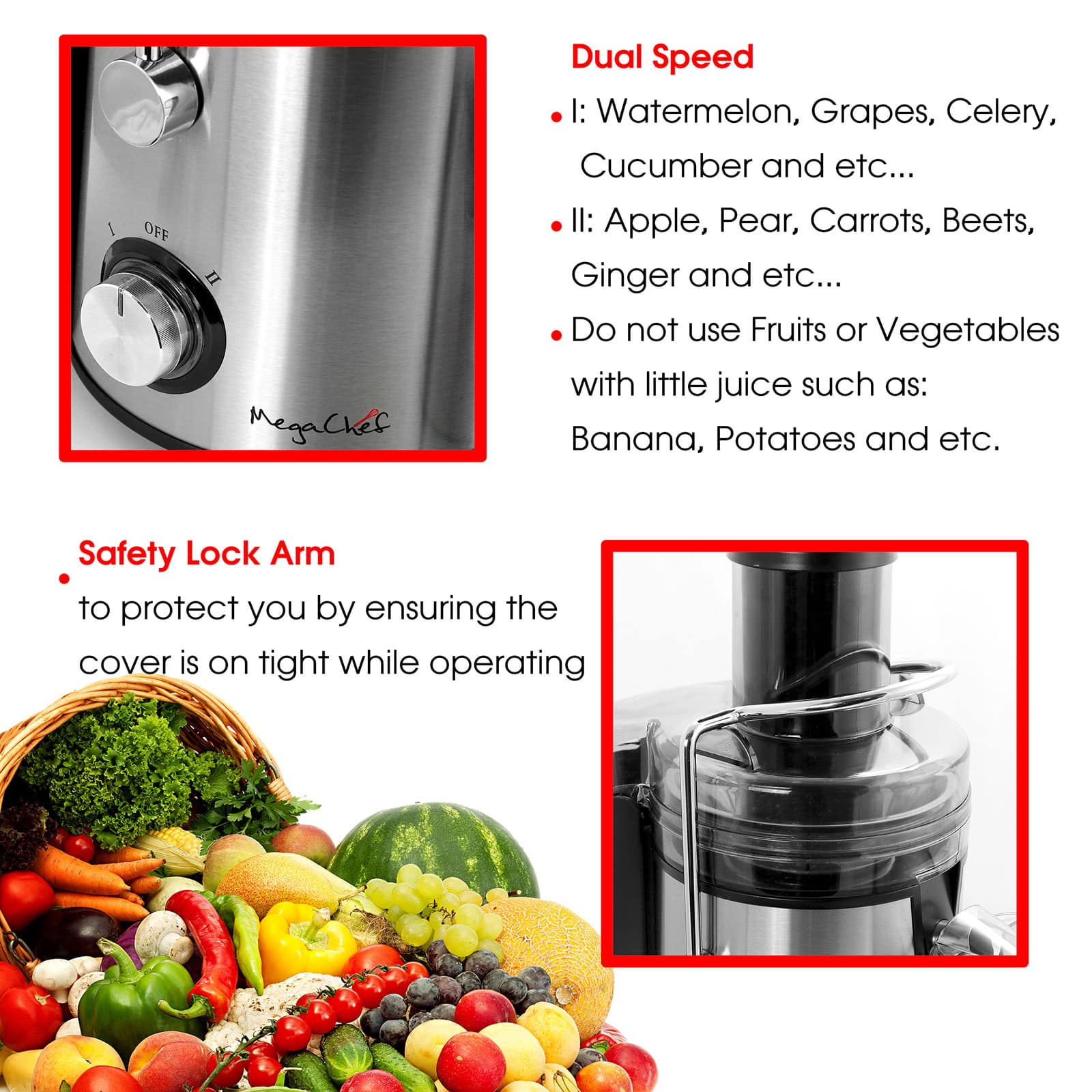 MegaChef Wide Mouth Juice Extractor Juice Machine