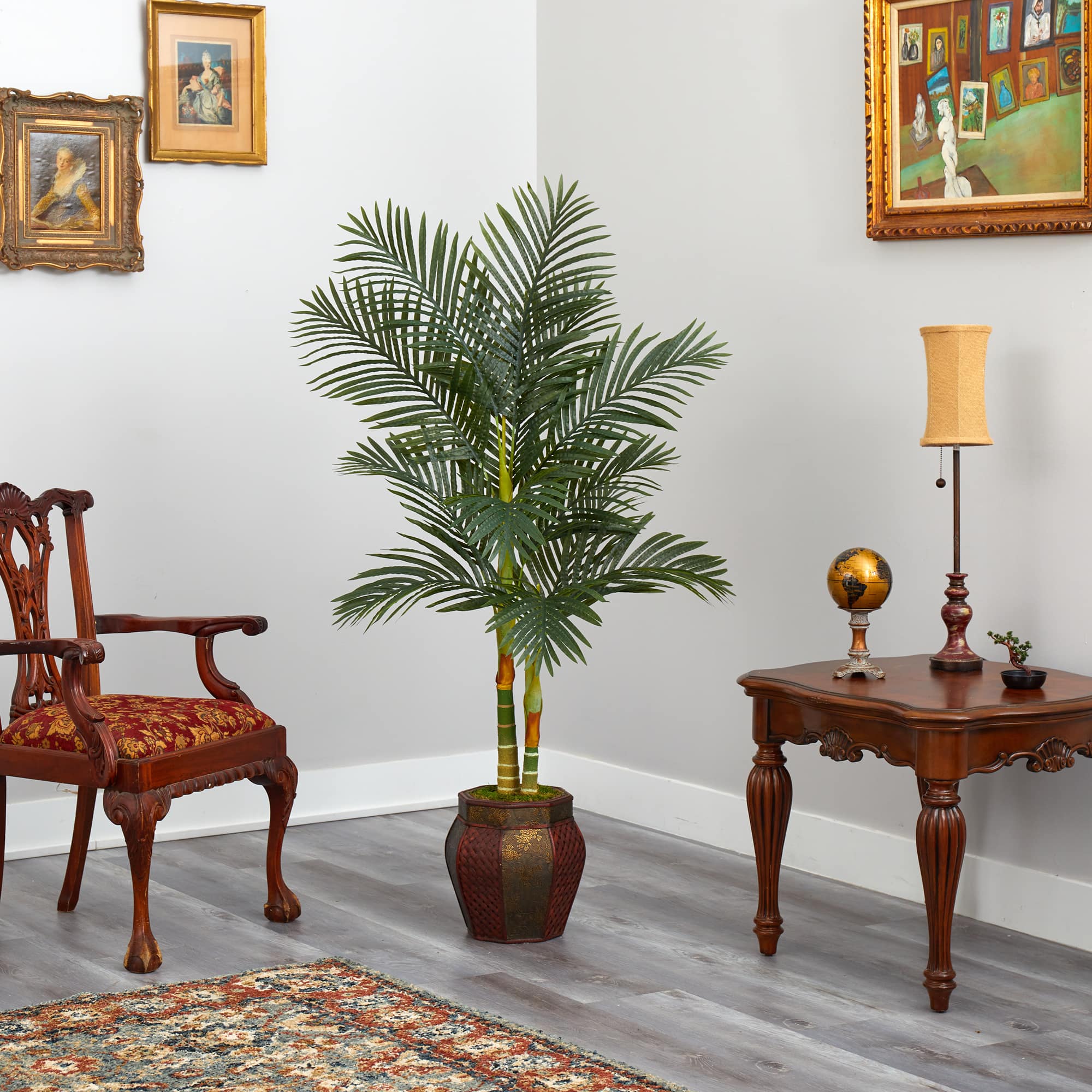 5.5ft. Golden Cane Artificial Palm Tree in Decorative Planter