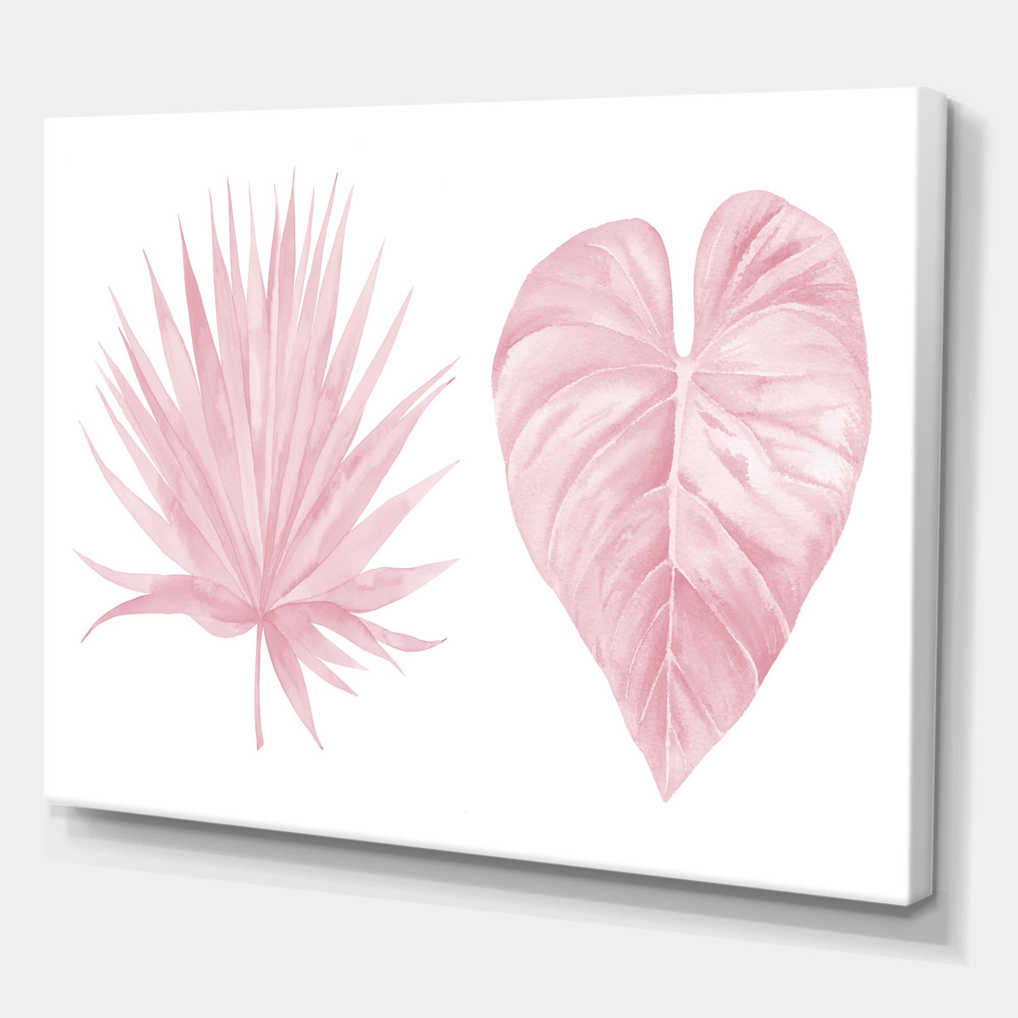 Designart - Tropical Pink Watercolour Leaves II - Shabby Chic Canvas Wall Art Print
