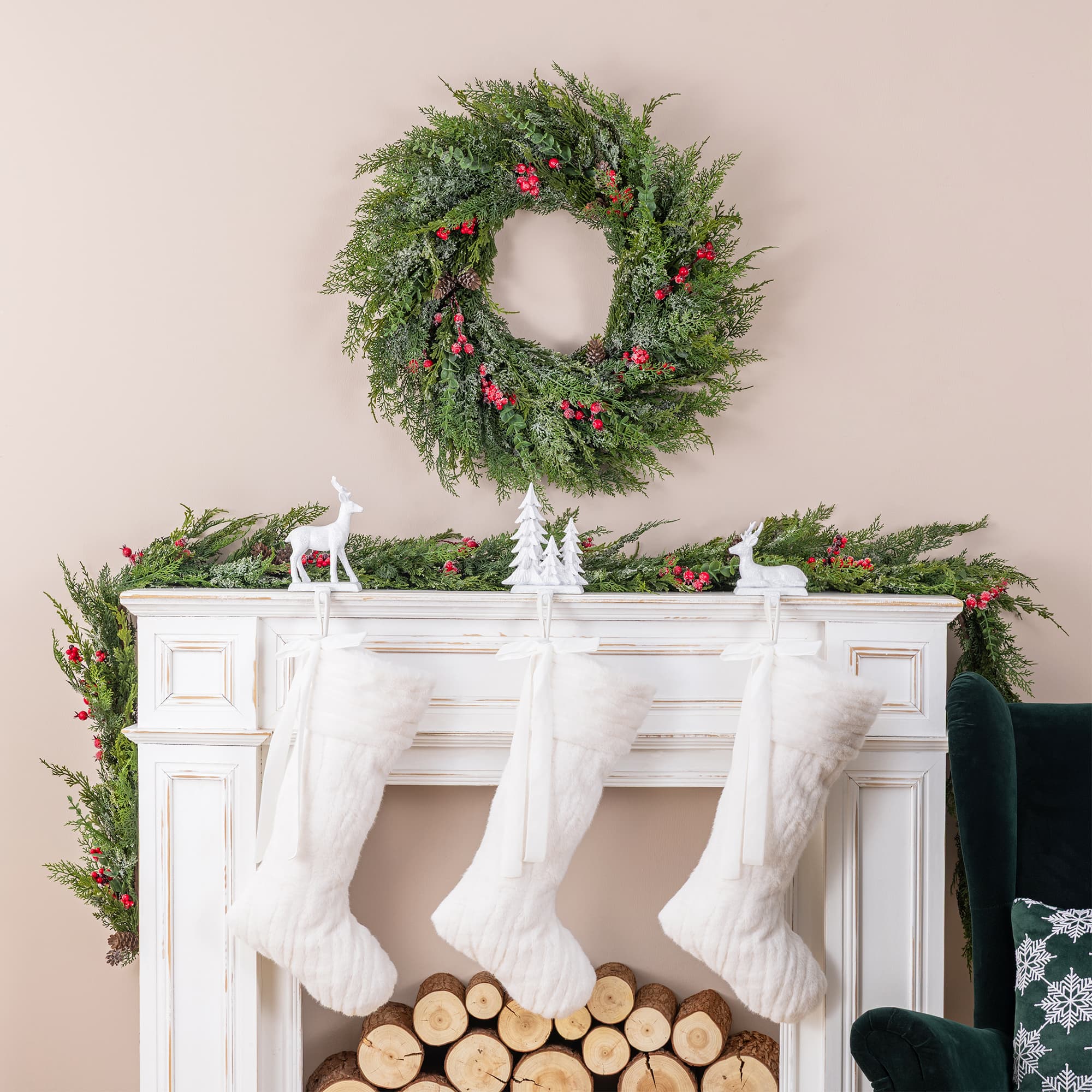 Glitzhome® 24" White Textured Plush Christmas Stocking