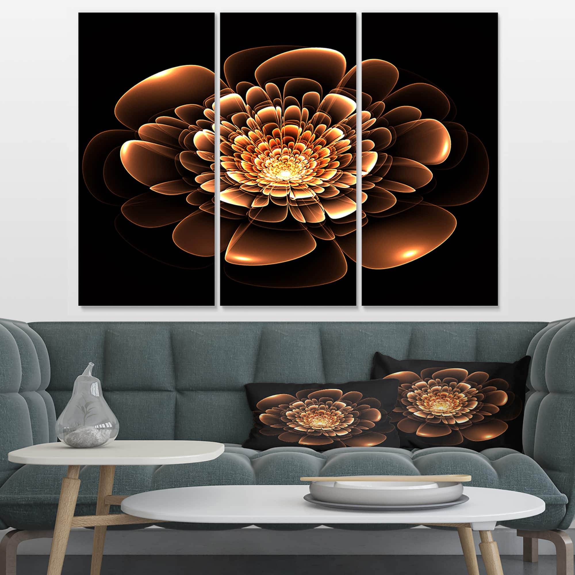 Designart - Glittering Brown Yellow Fractal Flower