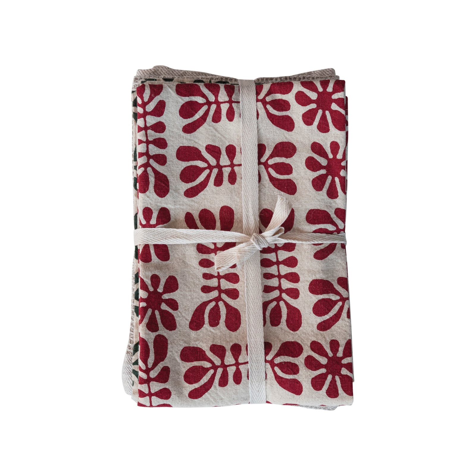 Hello Honey® Red, Green & White Printed Waffle Weave Stonewashed Cotton Tea Towels, 3ct.