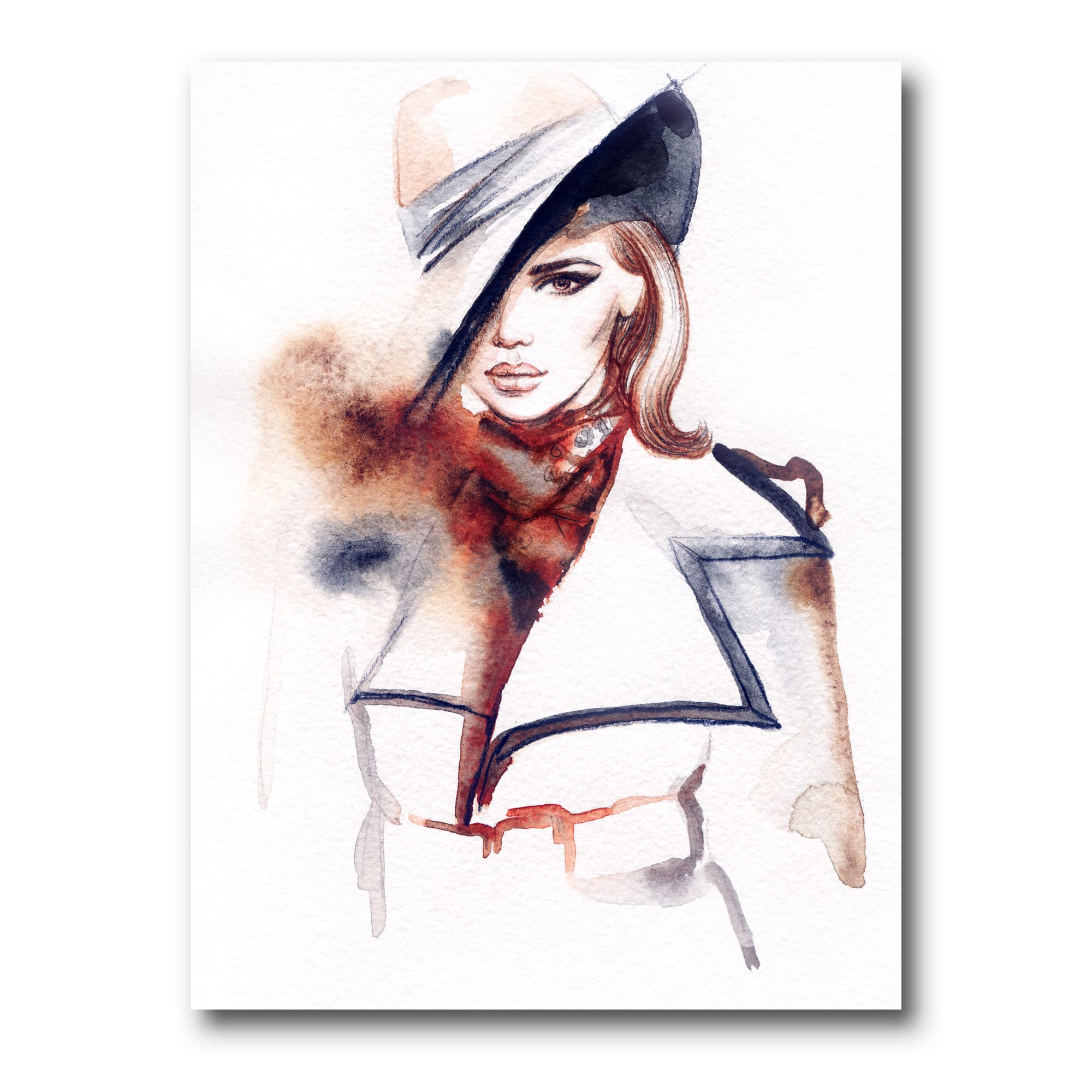 Designart - Fashion Portrait of Woman With Ht - Modern Canvas Wall Art Print