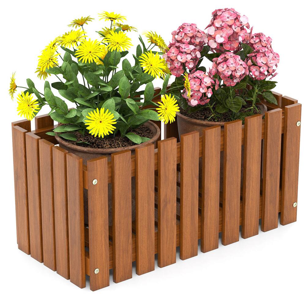 Costway 25" x 12" Solid Wood Slat Style Outdoor Flower Planter Box, 2ct.