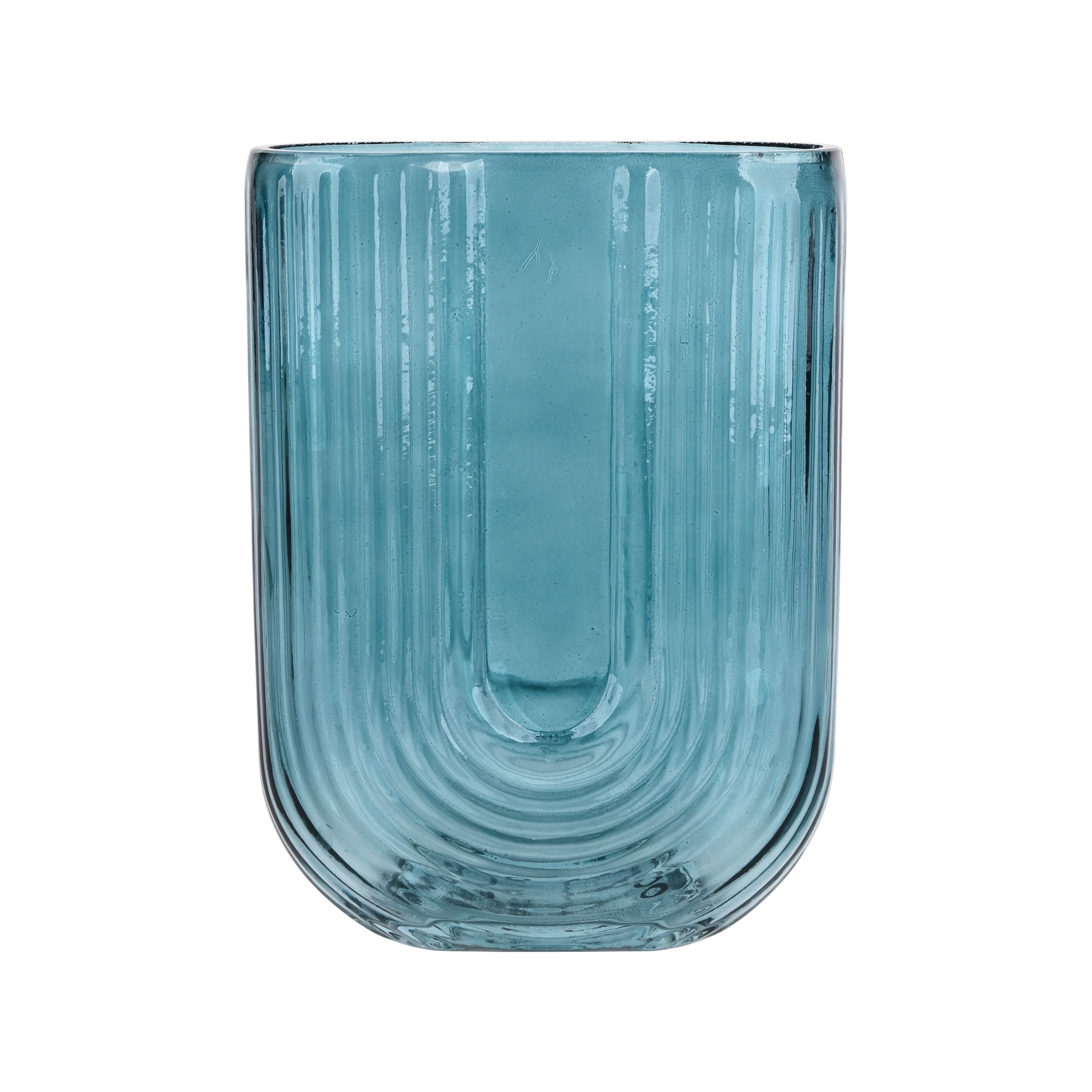6.75" Blue Fluted U-Shaped Glass Tabletop Vase by Ashland®