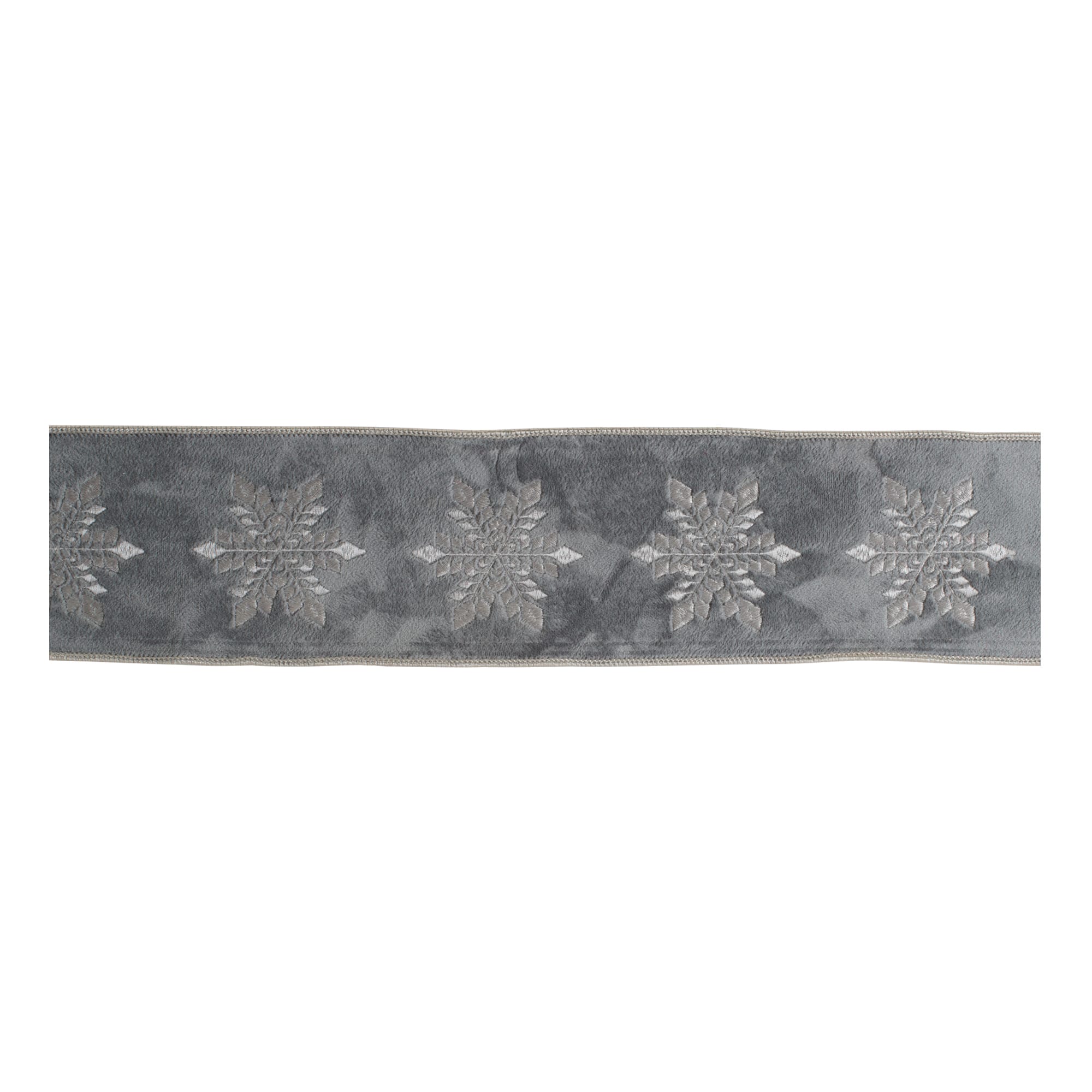 Melrose 4" x 5yd. Gray Snowflake Wired Ribbon