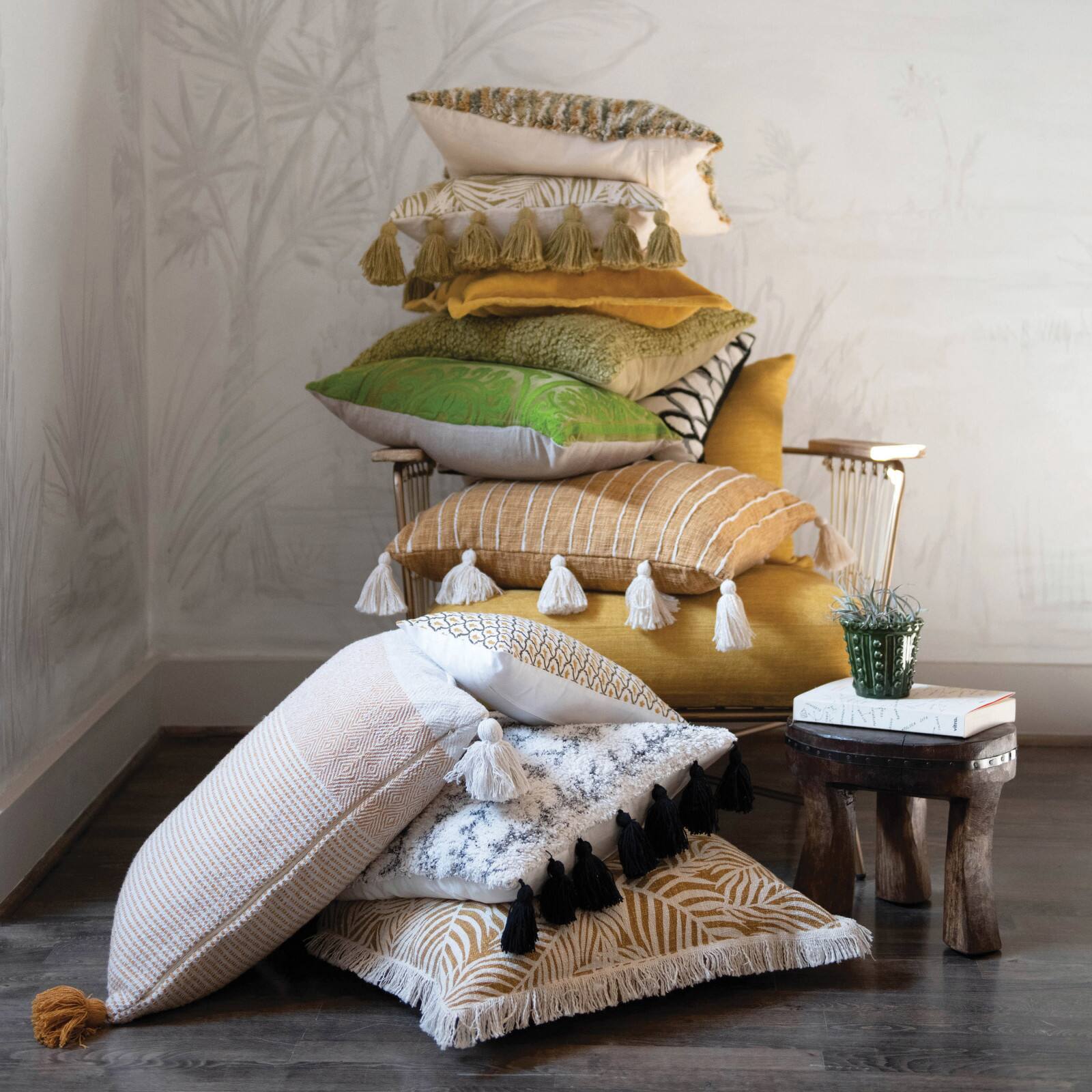 Hello Honey® Black & Cream Tufted Pillow with Tassels