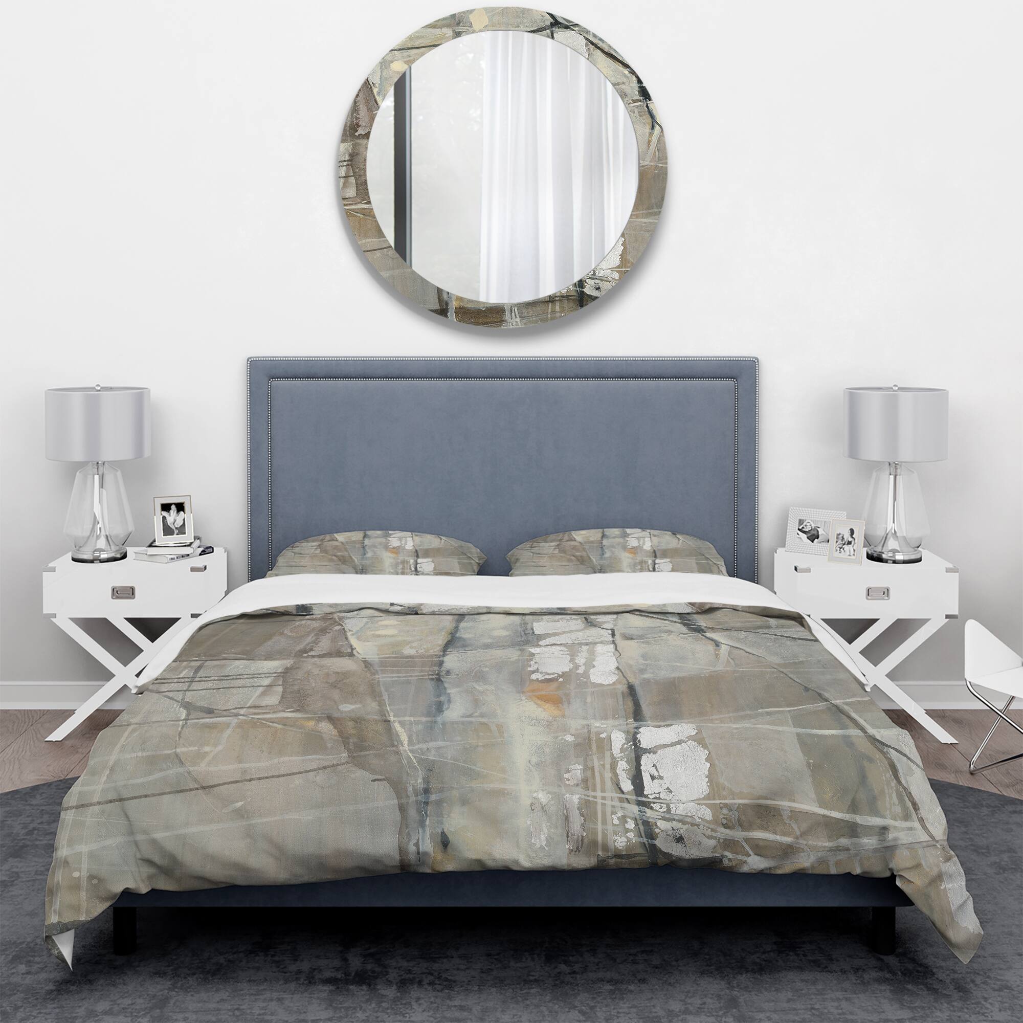 Designart 'Grey Silver Geometric Composition' Geometric Bedding Set - Duvet Cover & Shams