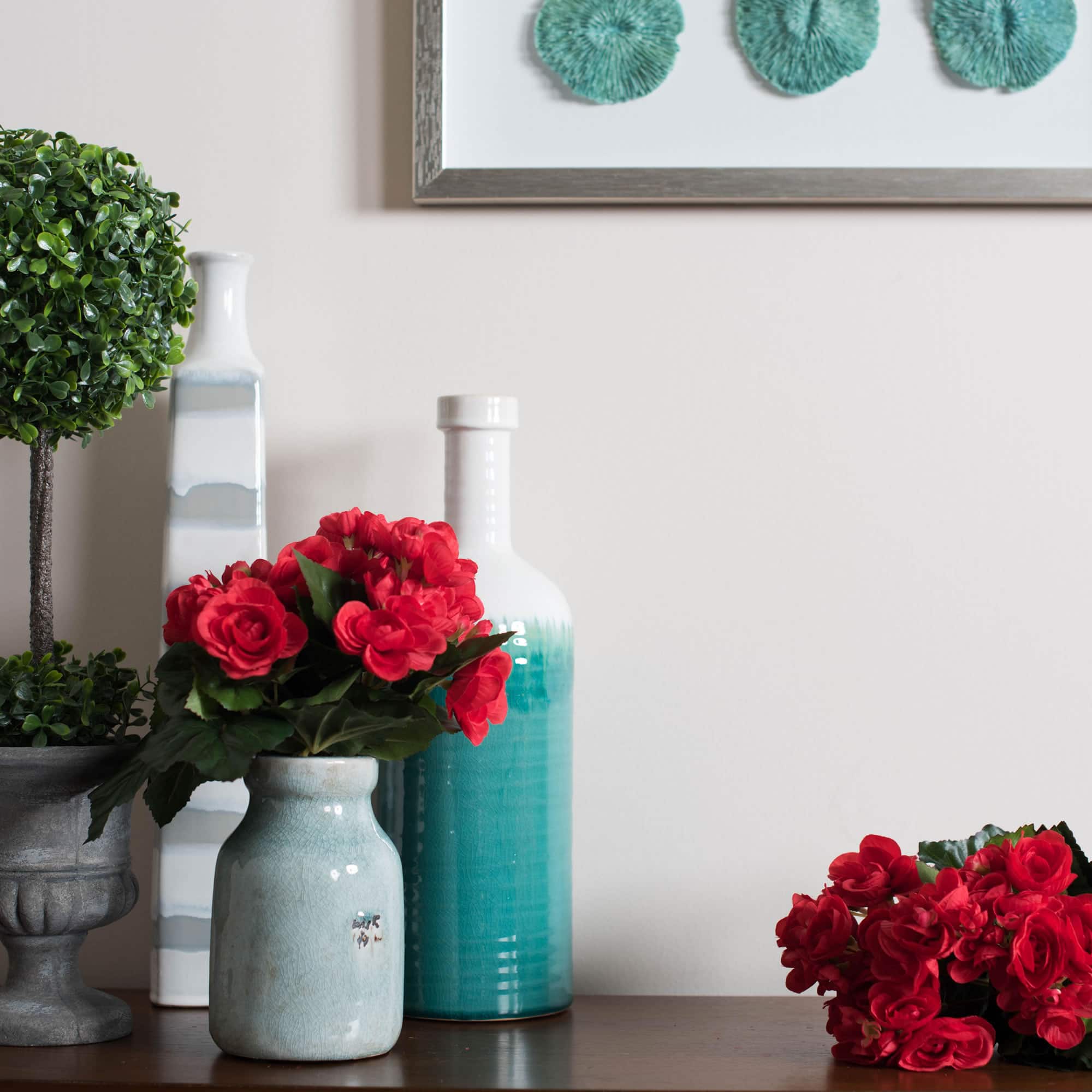 9.5" Red Artificial Polyester Begonia Bush