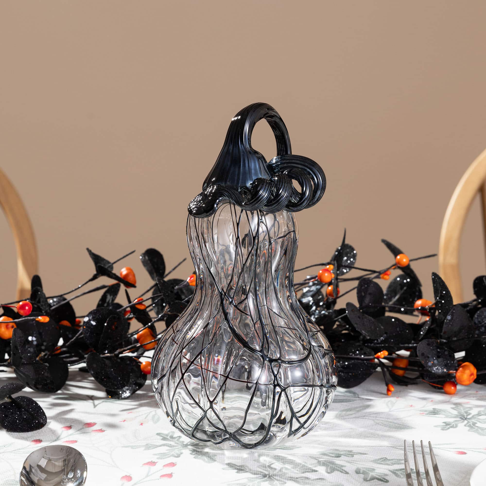 Glitzhome® 9" Halloween Abstract Black and White Glass Gourd