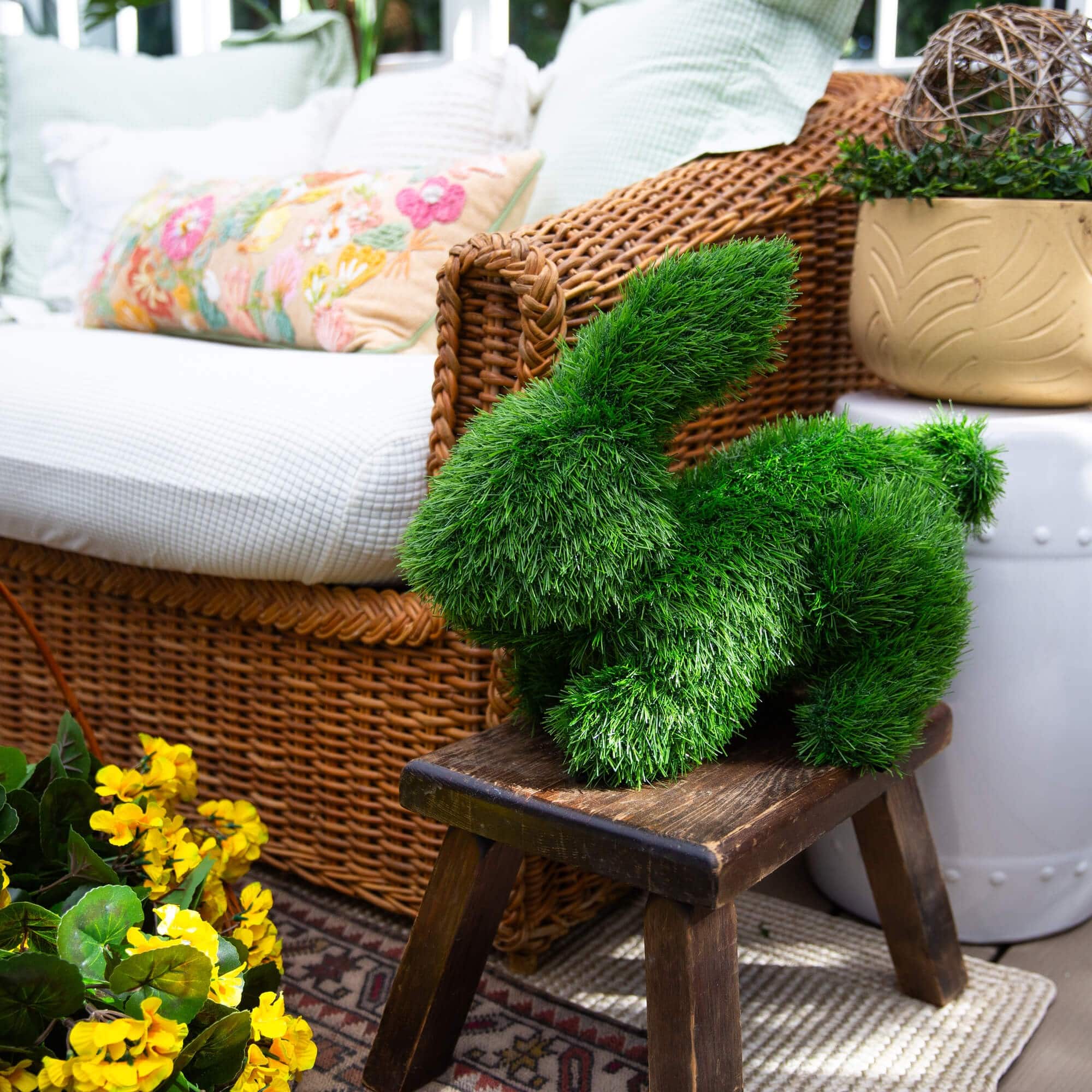 14in. UV Resistant Artificial Grass Garden Plush Topiary Bunny Rabbit (Indoor/Outdoor)