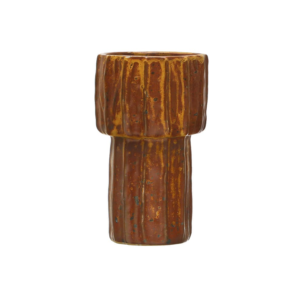 Hello Honey® Bloomingville 6.5" Brown Modern Pleated Stoneware Vase