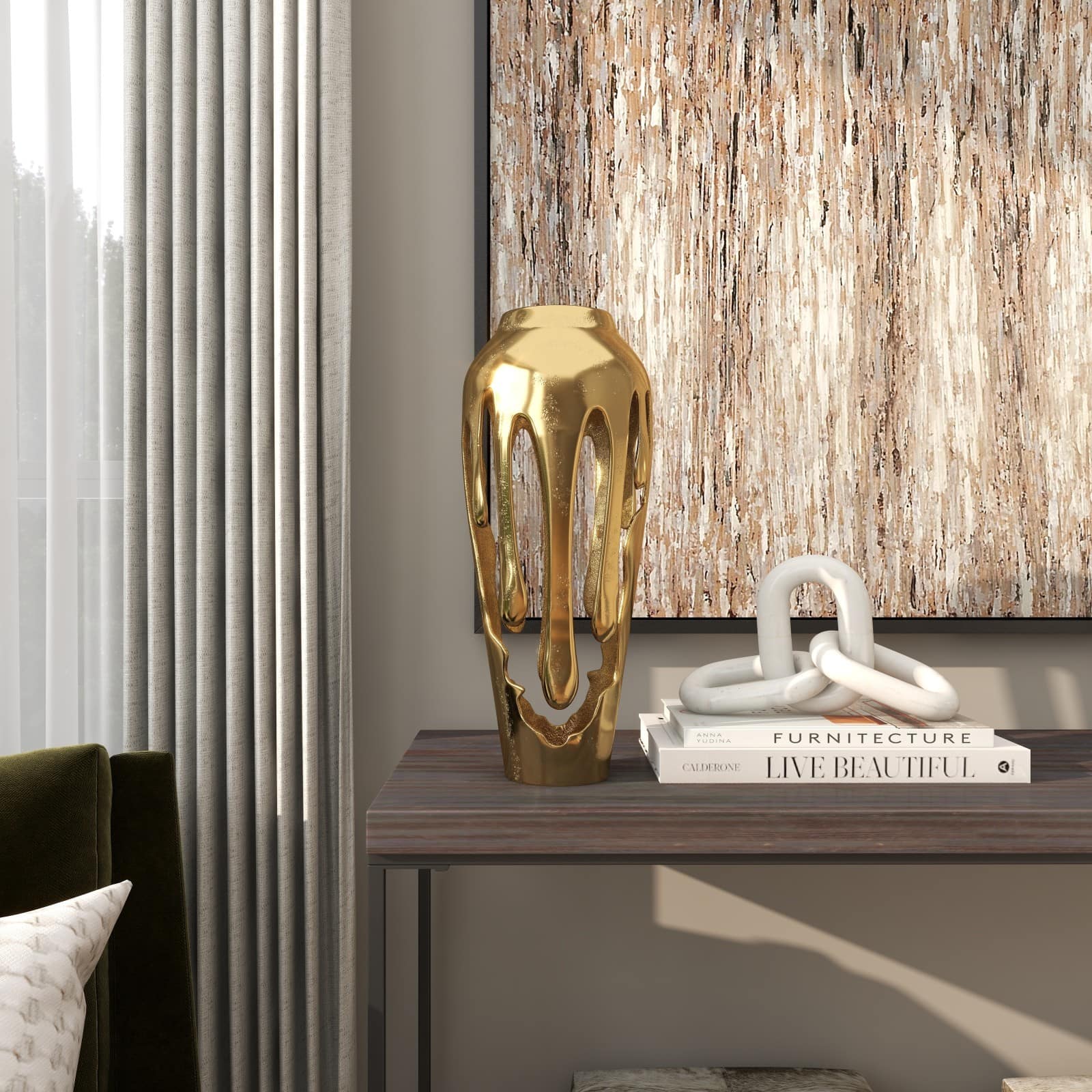 19" Gold Aluminum Drip Vase with Melting Designed Body