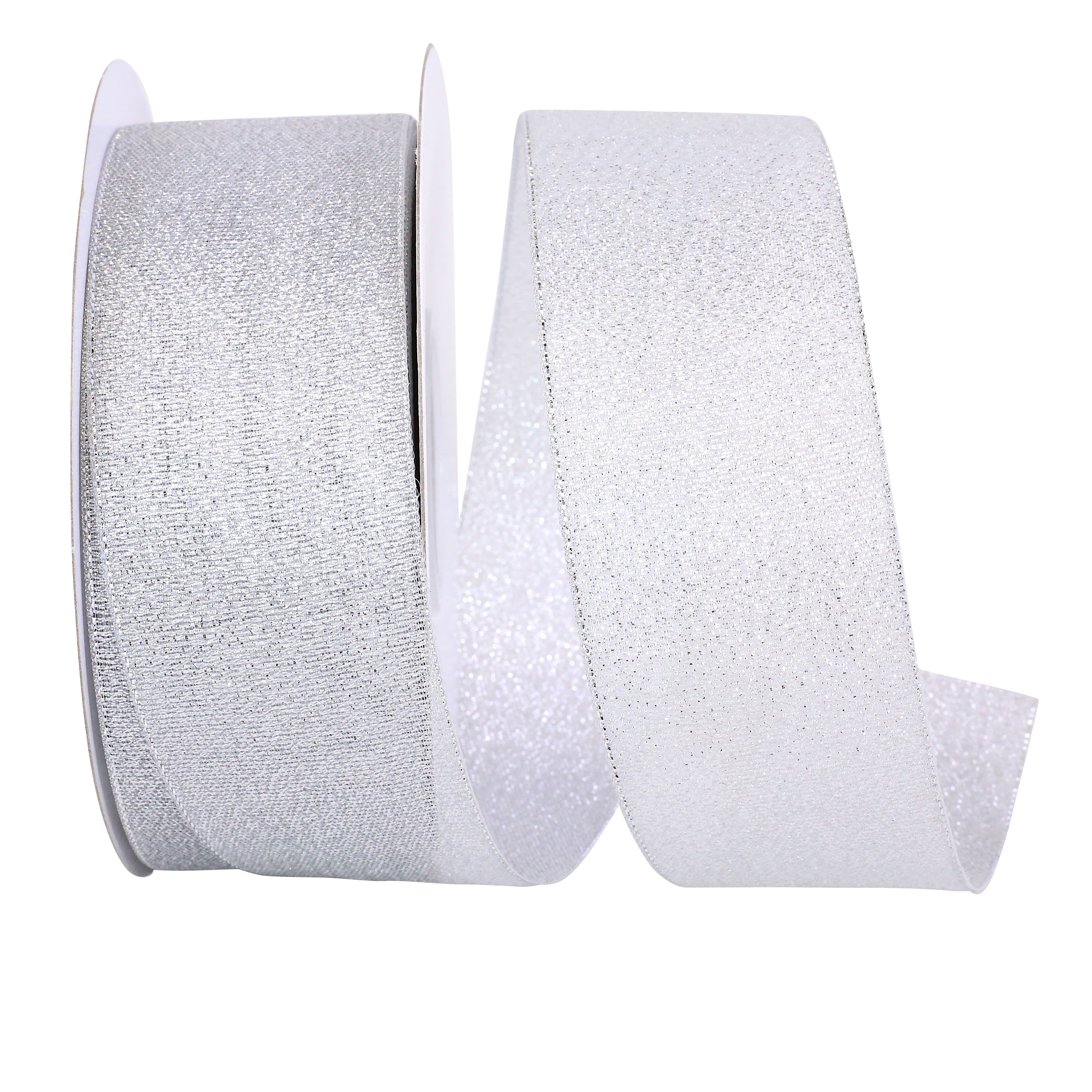 JAM Paper 1.5" x 25yd. Silver Woven Shimmer Wired Ribbon
