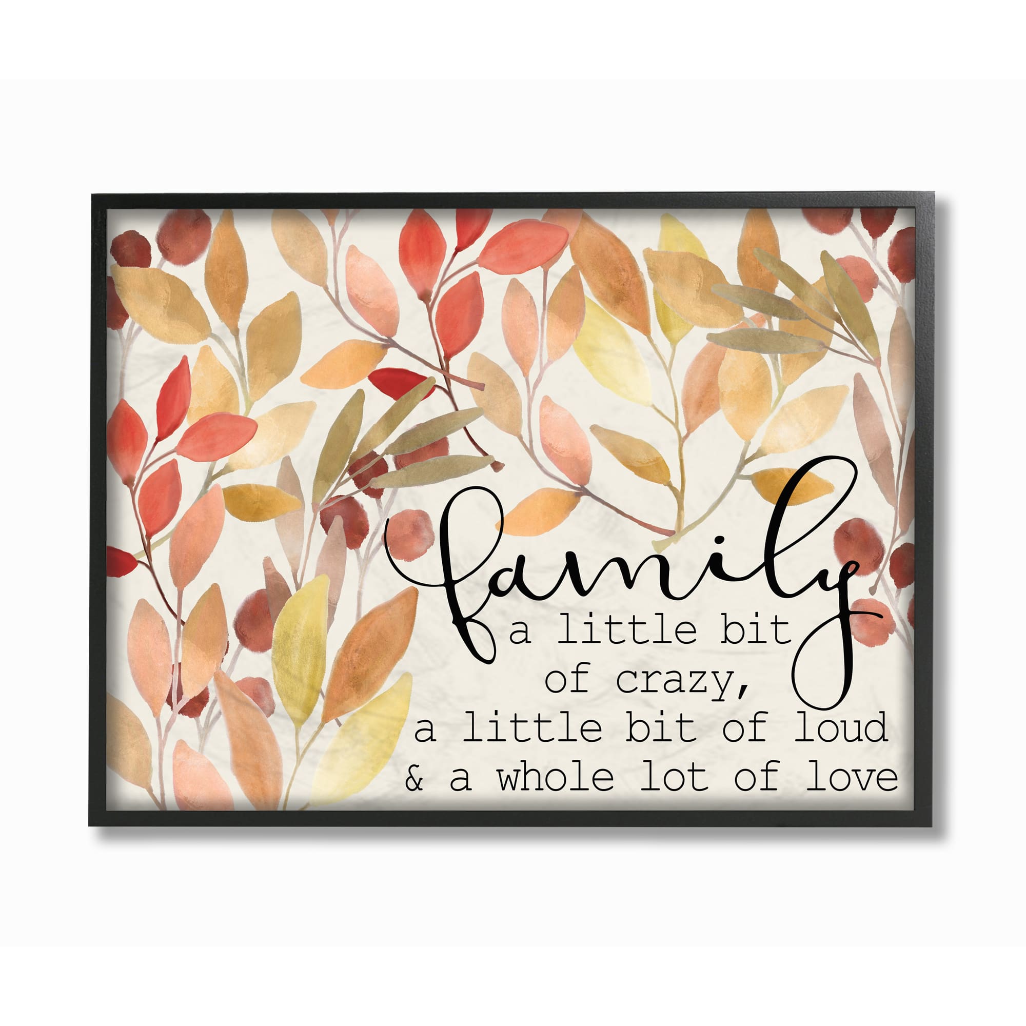 Stupell Industries Love Family Home Inspirational Word Leaves Red Yellow Design in Frame Wall Art