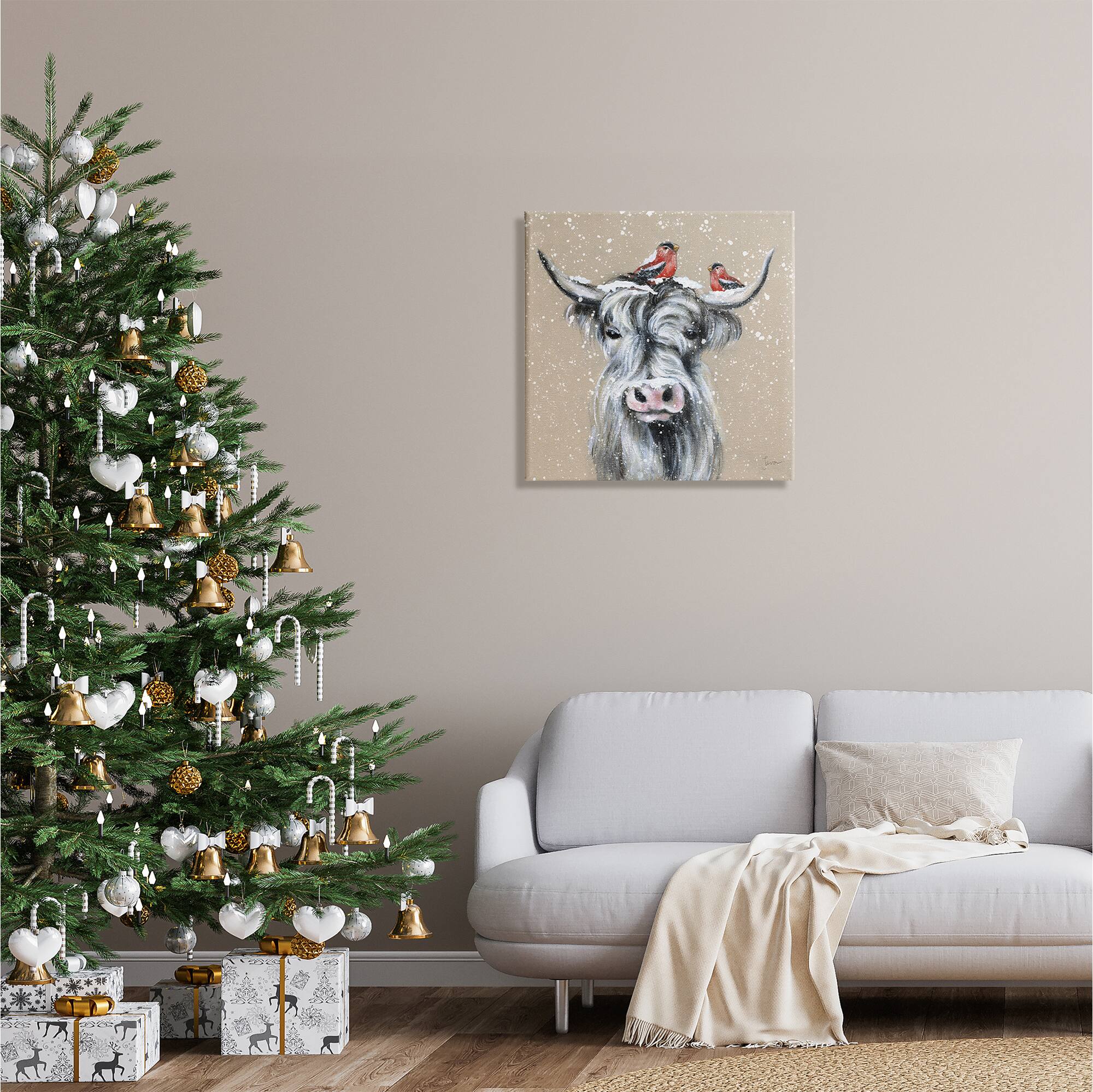 Stupell Industries Snowy Cattle & Birds Farmhouse Canvas Wall Art