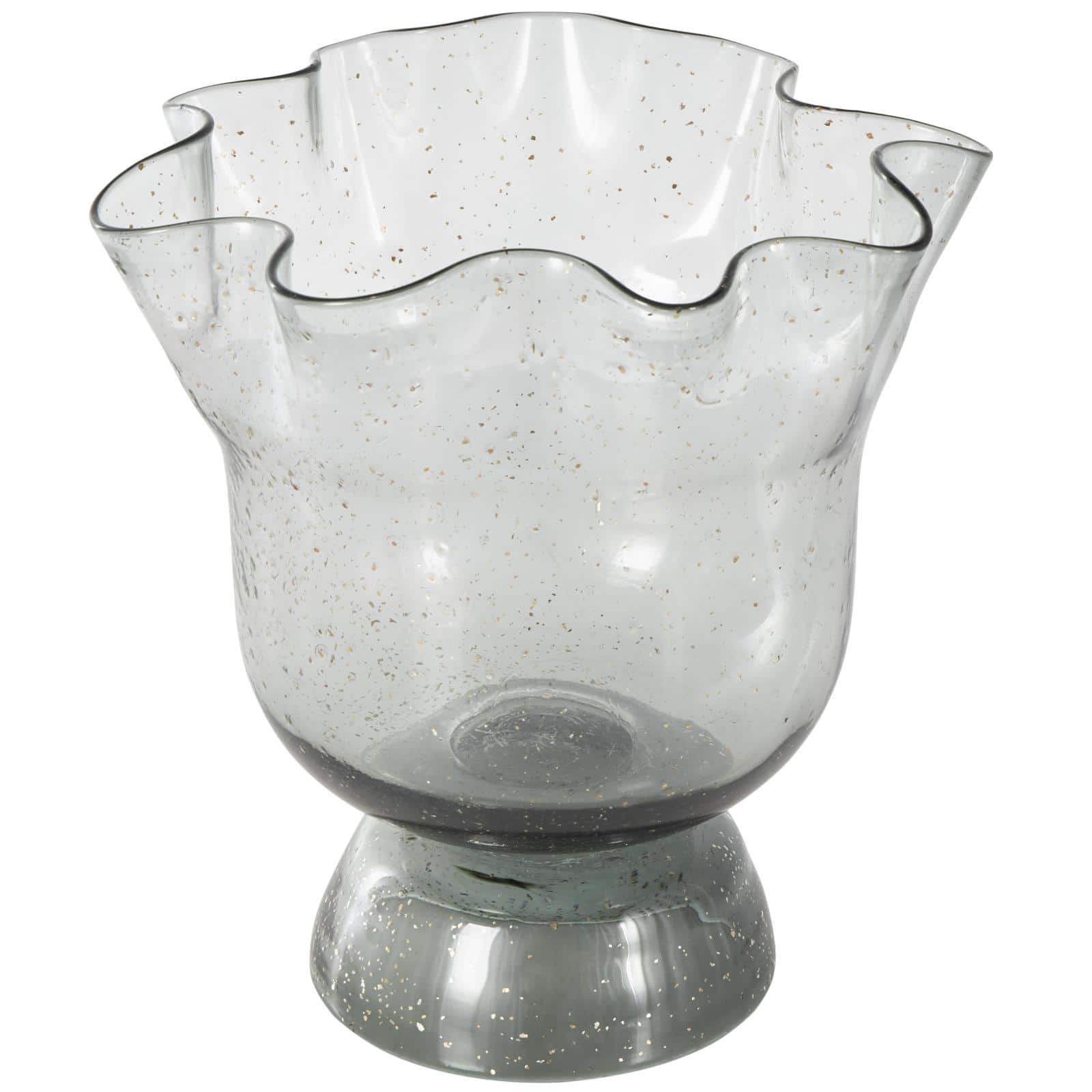 Black Glass Vase Set with Wavy Opening & Gold Speckles