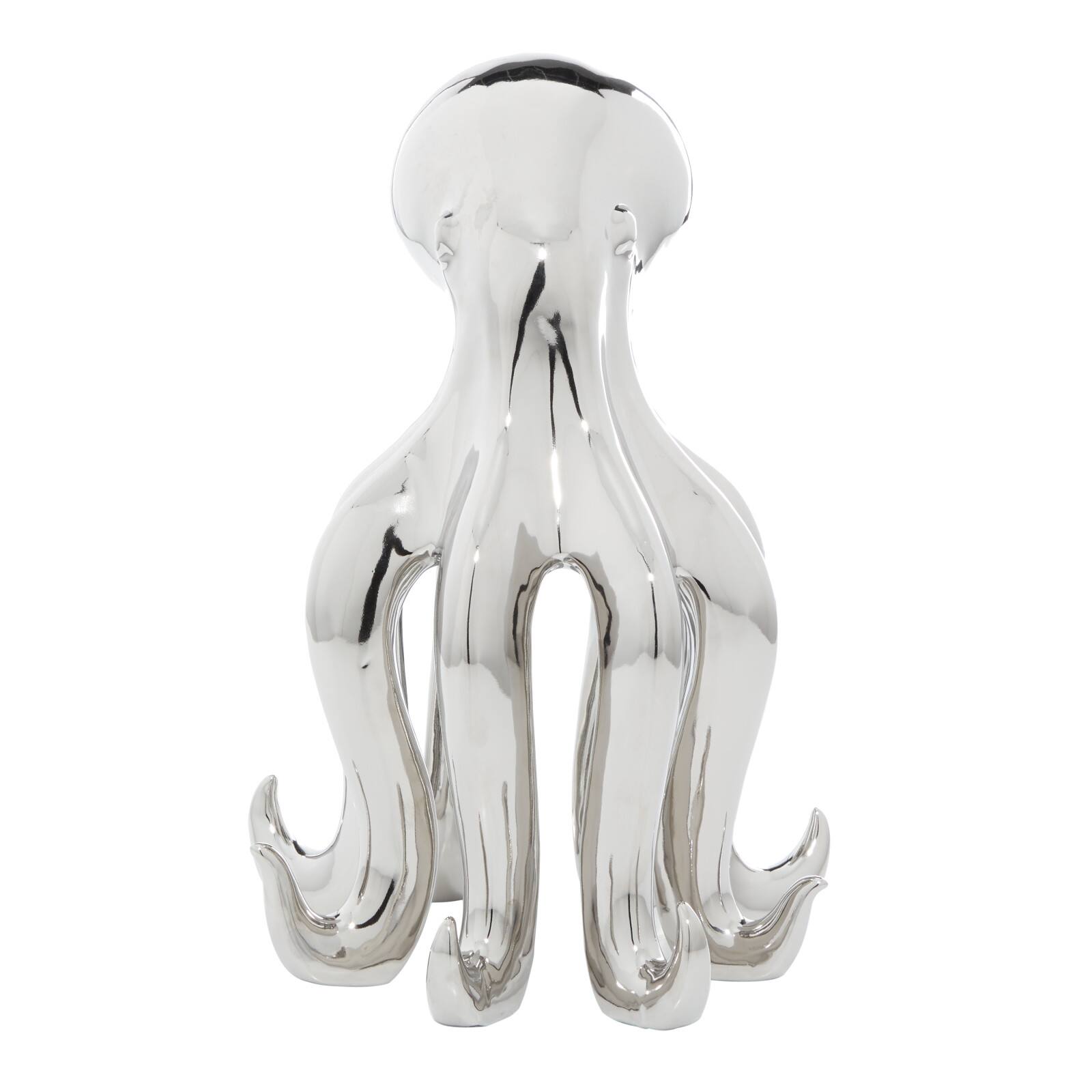 Silver Porcelain Glam Octopus Sculpture, 17" x 11" x 12"