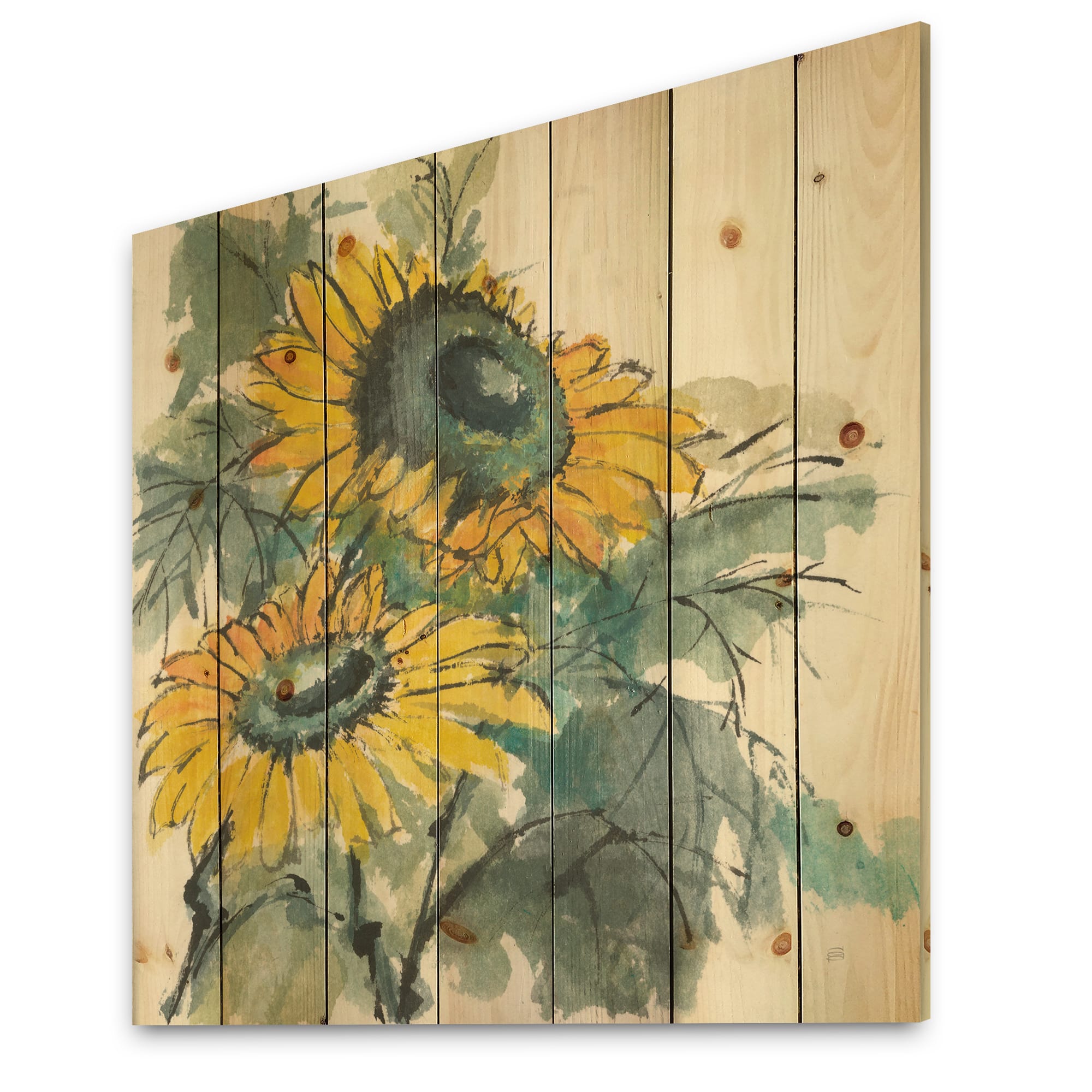 Designart - Tradionnal Sunflower I - Cabin & Lodge Print on Natural Pine Wood